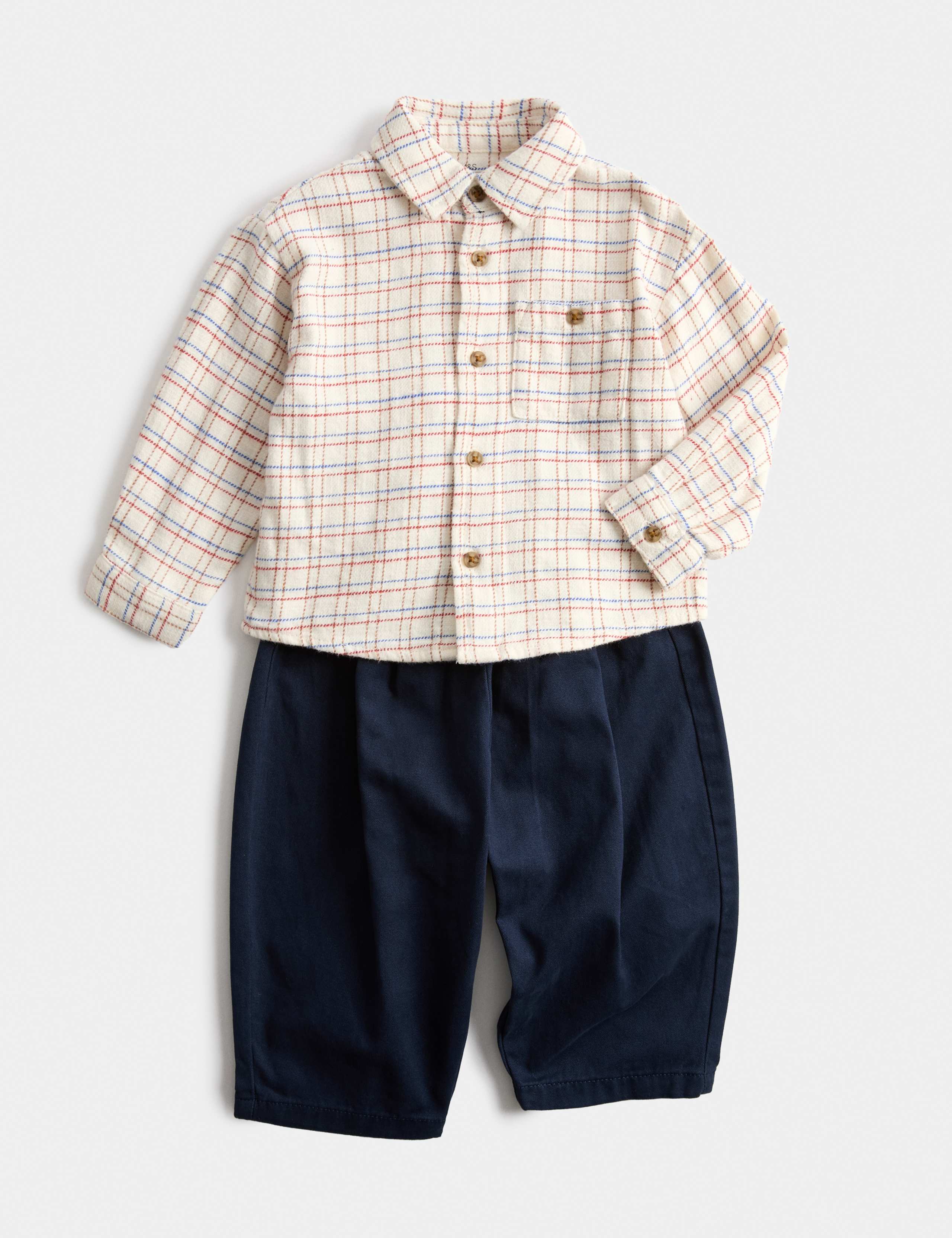 2 Piece Pure Cotton Shirt and Trouser Outfit (0-5 Yrs) 1 of 2