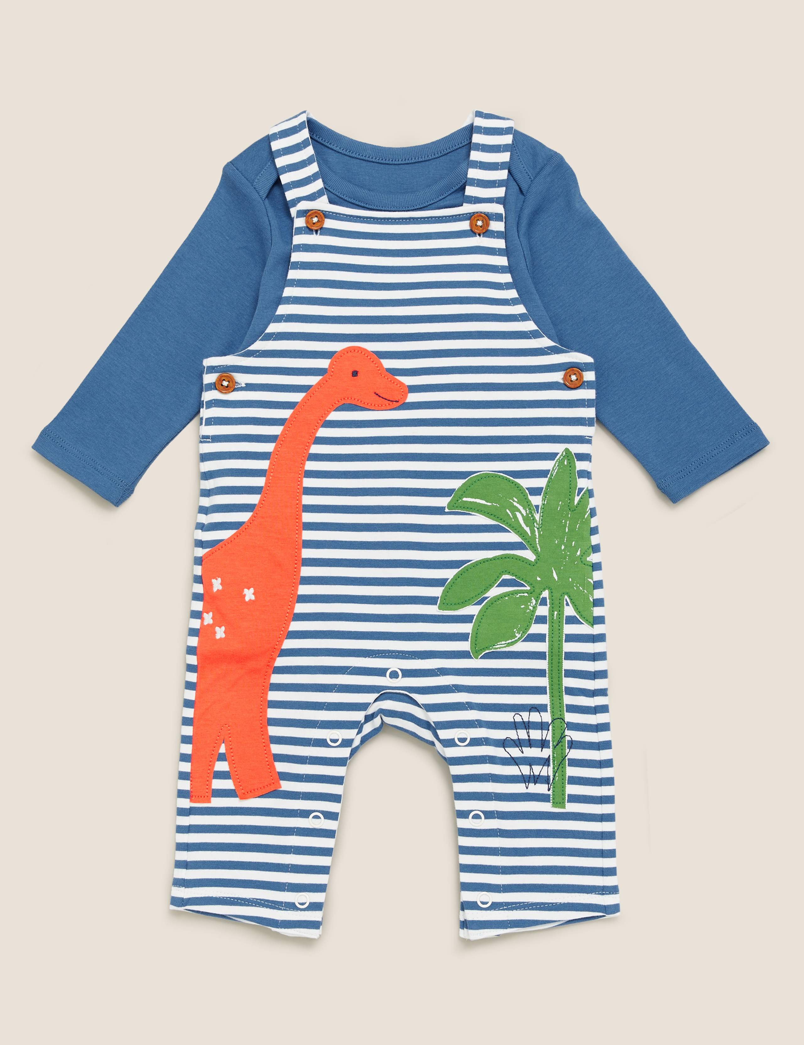 2pc Cotton Dinosaur Dungaree Outfit (0-3 Yrs) 1 of 6