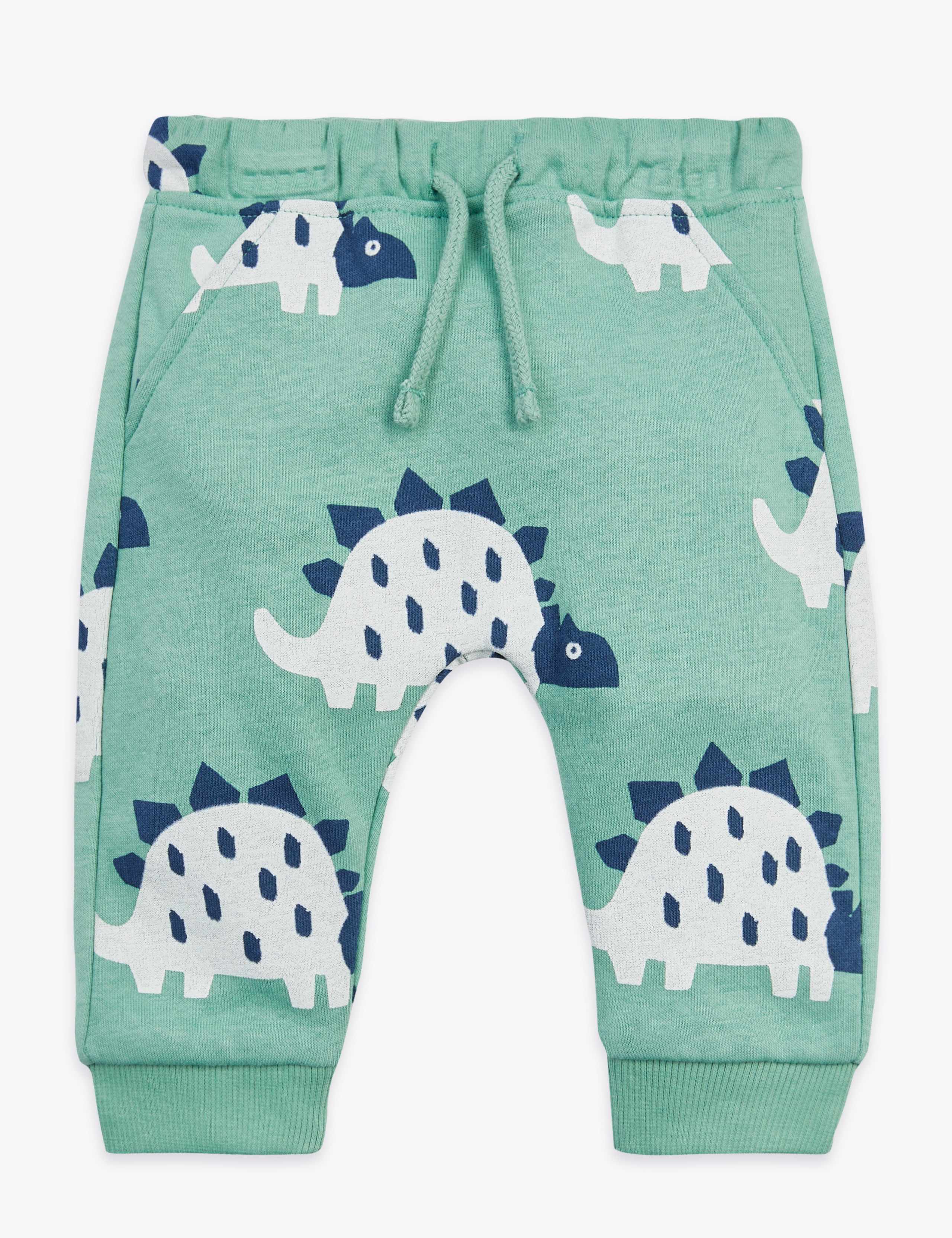 Cotton Dinosaur Print Joggers (0 -3 Yrs) 1 of 3