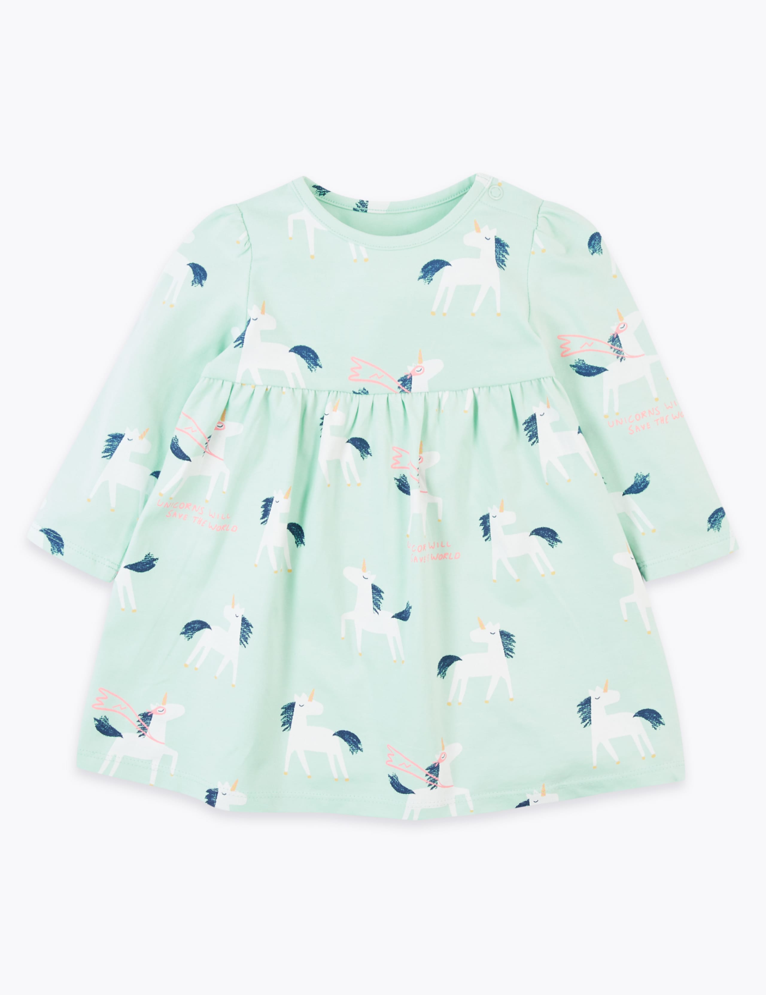 Cotton Rich Jersey Unicorn Design Dress (0 -36 Mths) 1 of 3