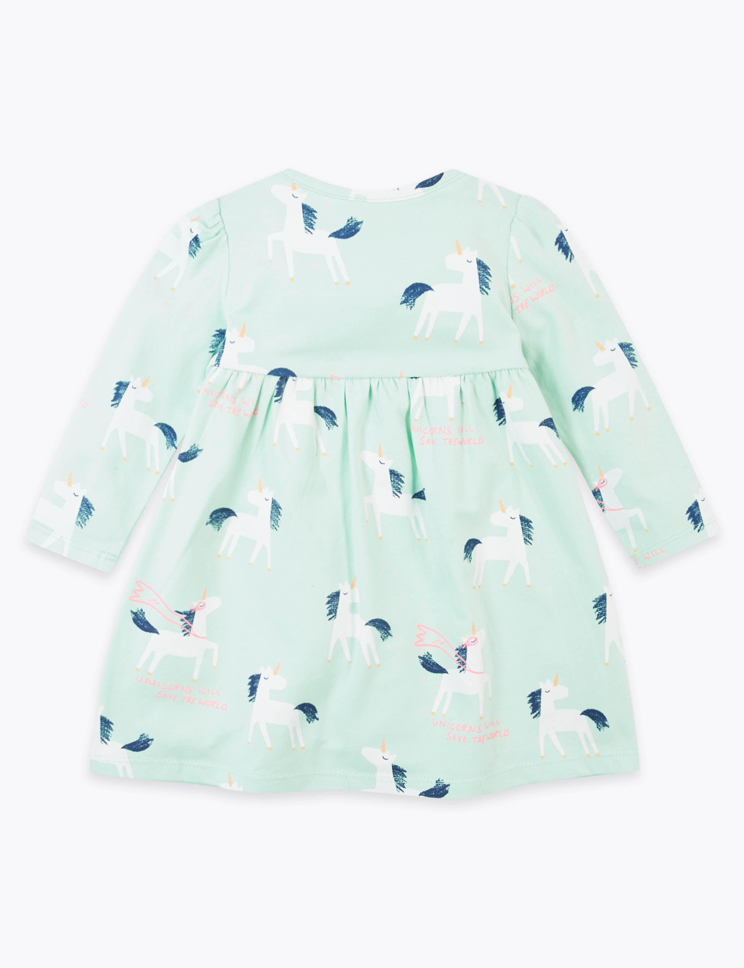 Cotton Rich Jersey Unicorn Design Dress (0 -36 Mths) 2 of 3