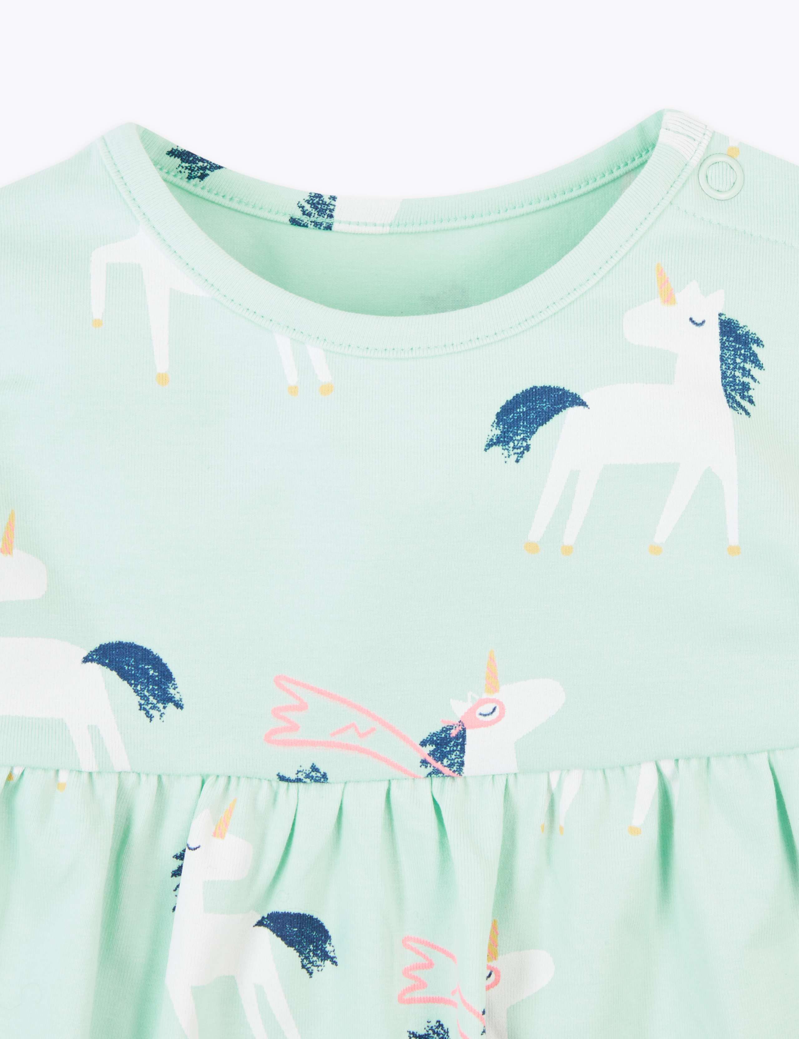 Cotton Rich Jersey Unicorn Design Dress (0 -36 Mths) 3 of 3