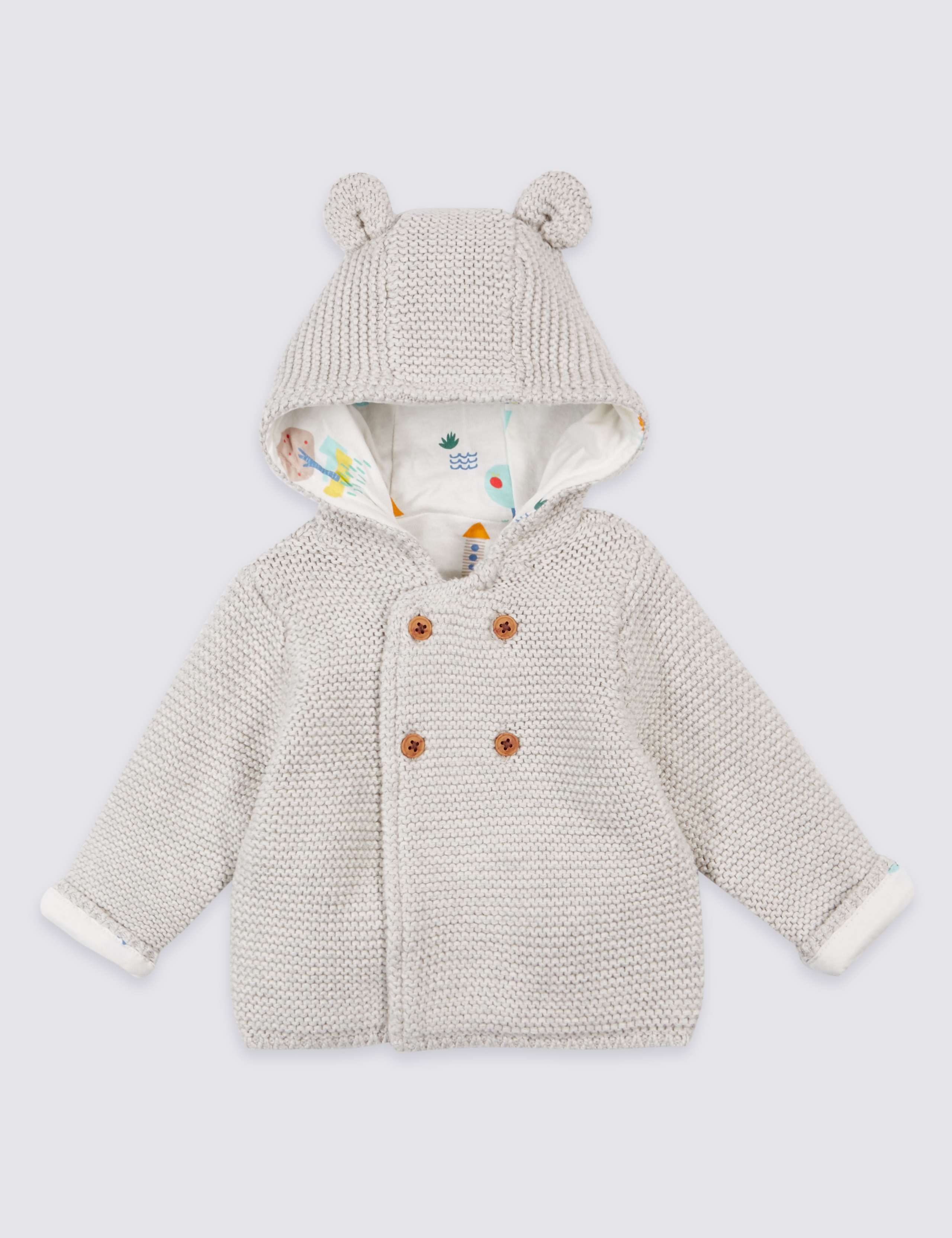 Pure Cotton Chunky Knit Hooded Cardigan 1 of 3
