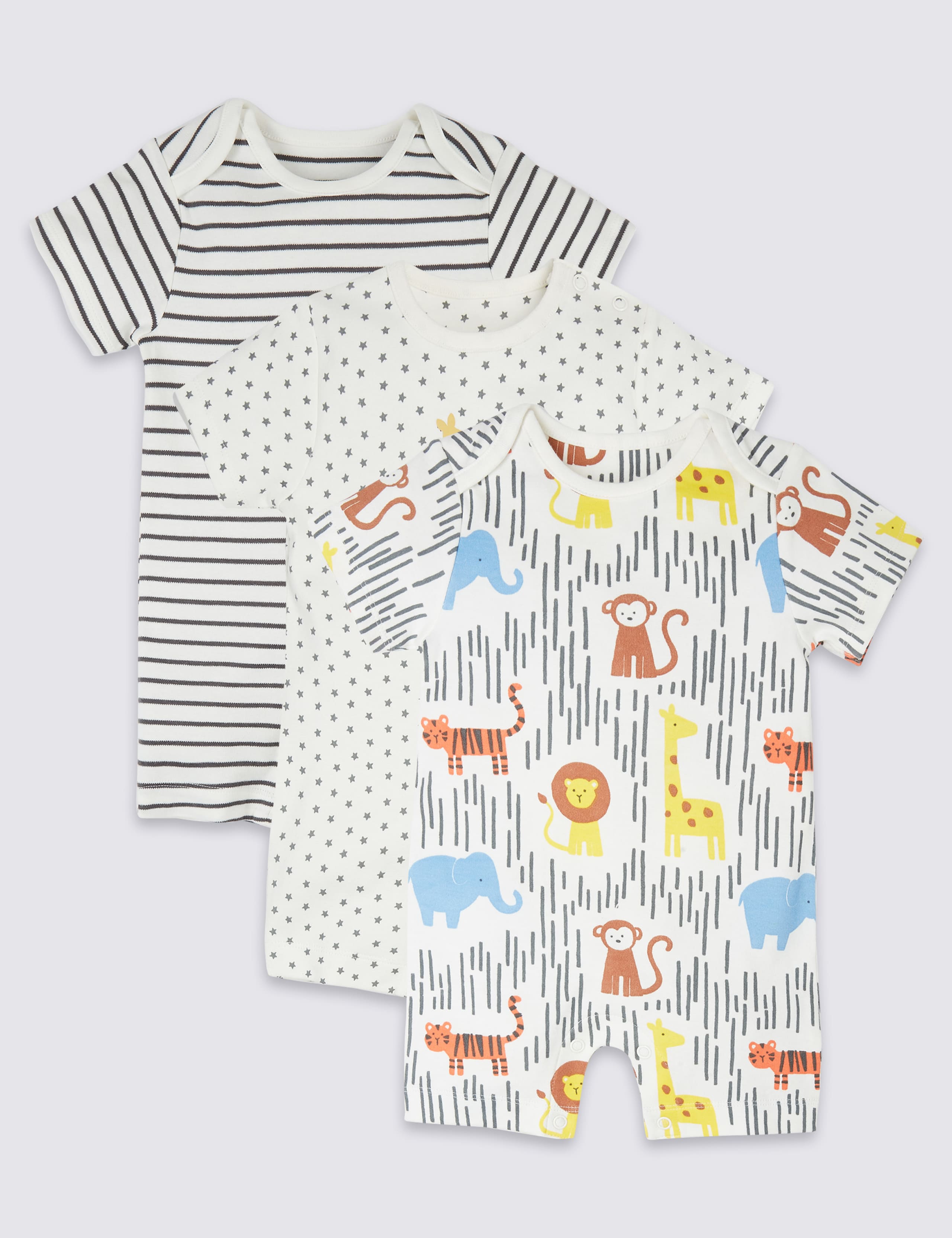 3 Pack Organic Cotton Rompers 1 of 6
