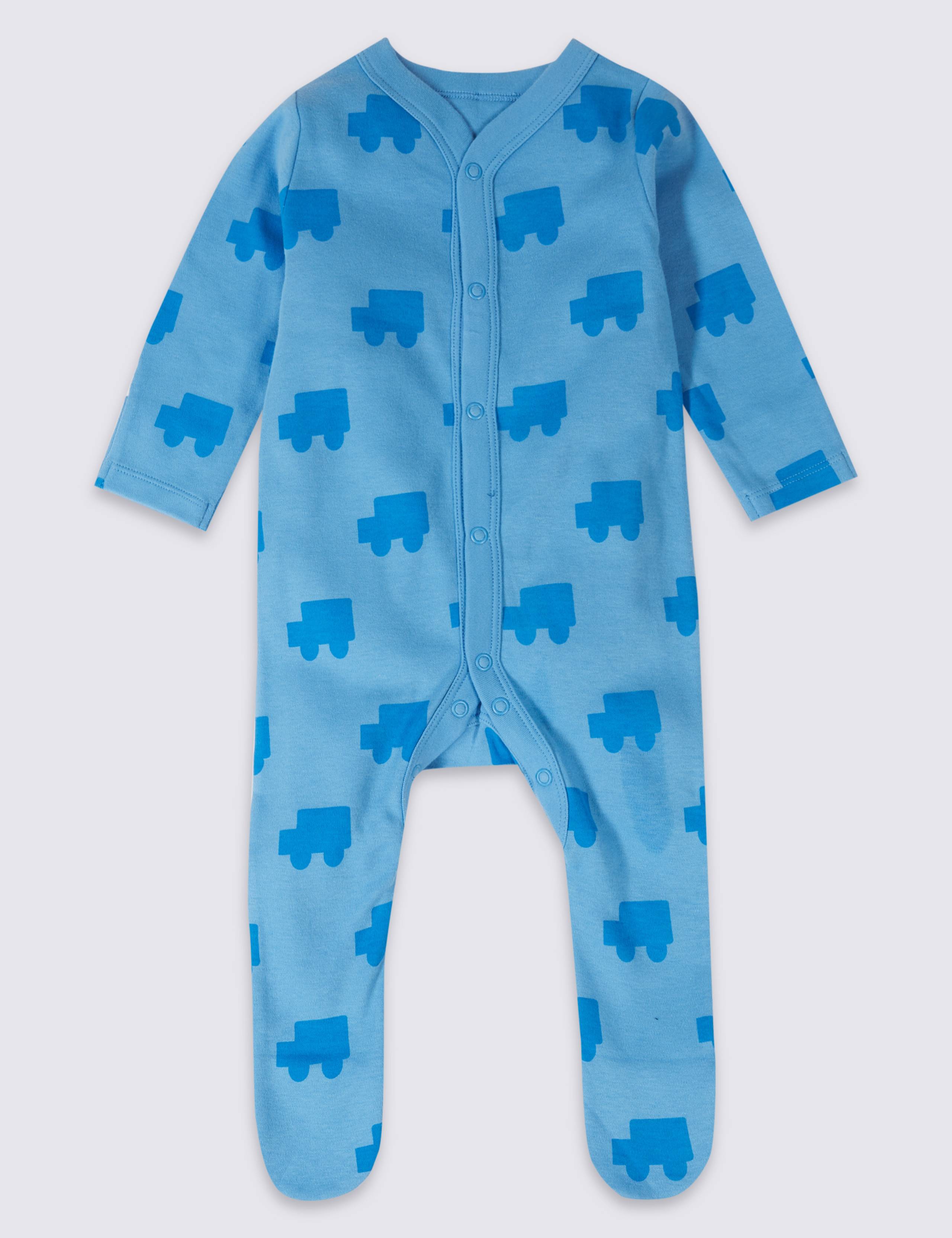 3 Pack Car Print Pure Cotton Sleepsuits 3 of 8
