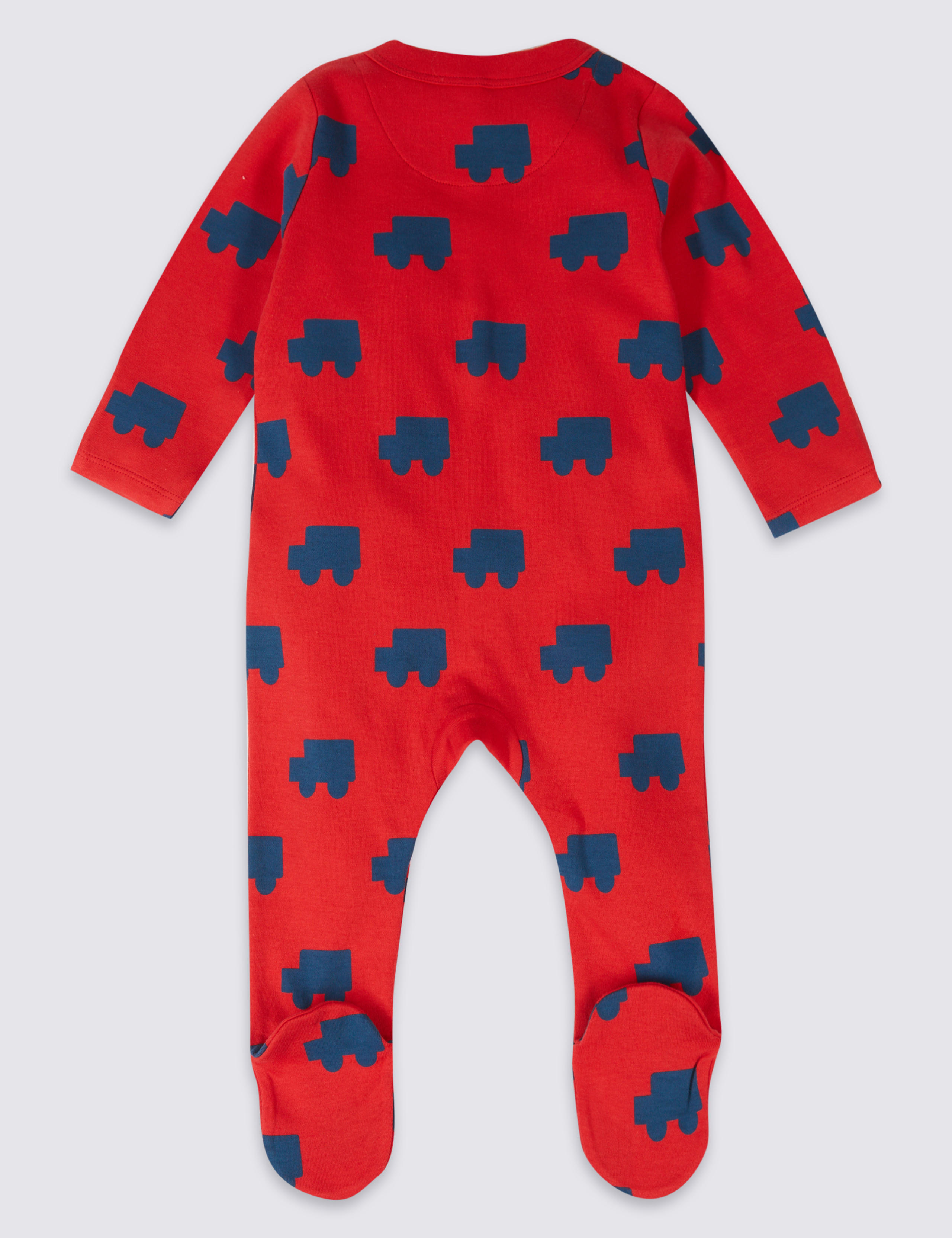 3 Pack Car Print Pure Cotton Sleepsuits 4 of 8