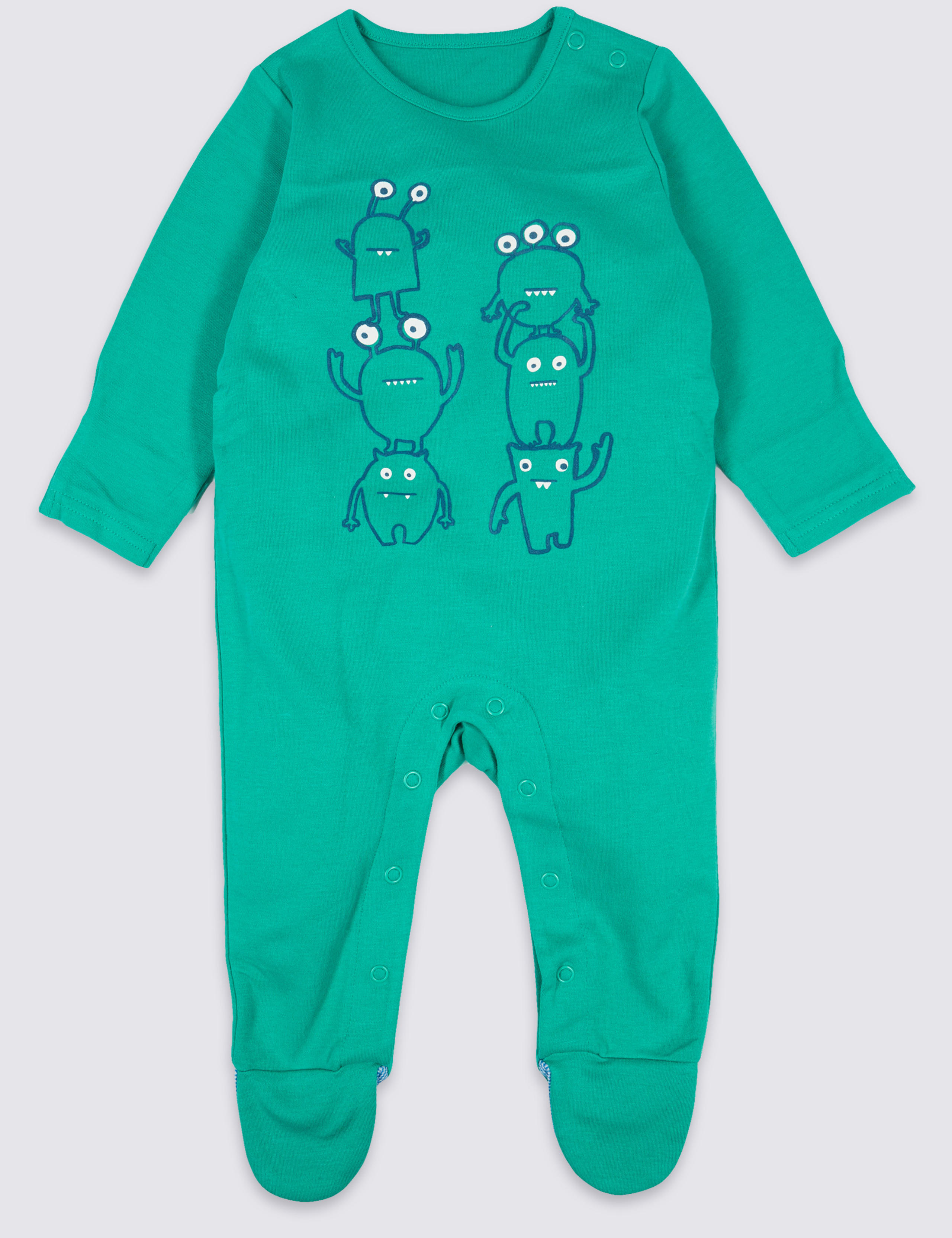 3 Pack Monster Print Pure Cotton Sleepsuits 2 of 9