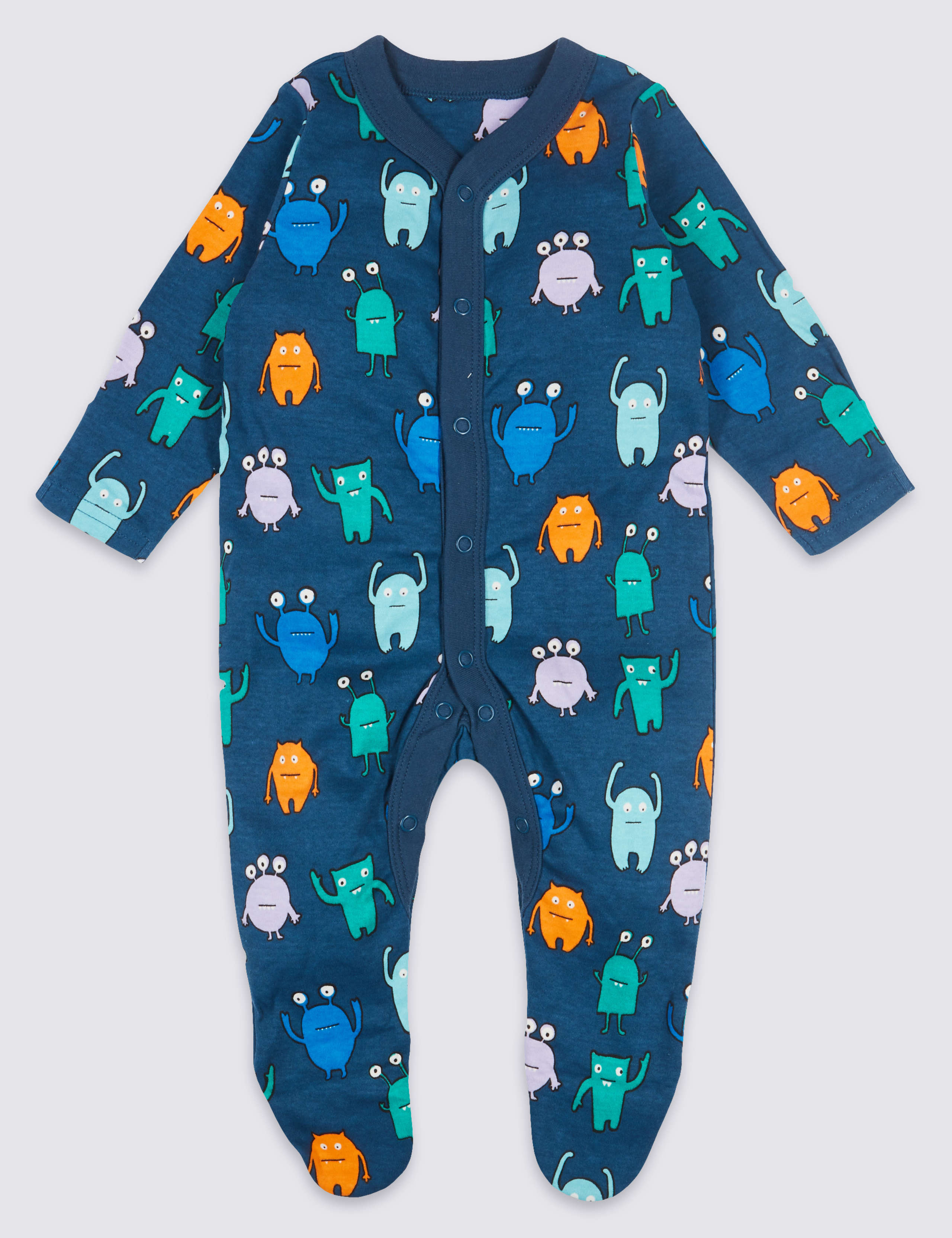 3 Pack Monster Print Pure Cotton Sleepsuits 4 of 9
