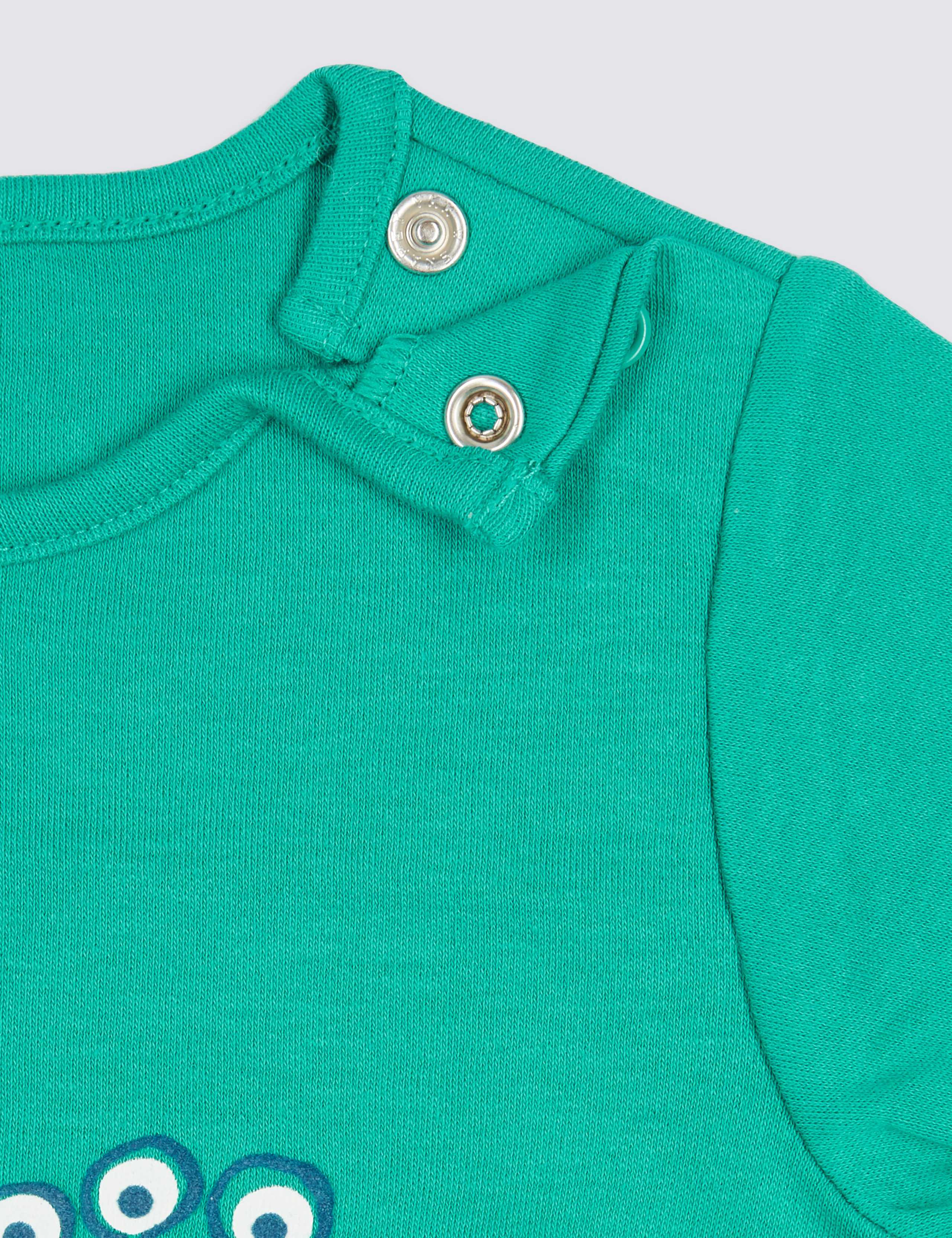 3 Pack Monster Print Pure Cotton Sleepsuits 6 of 9