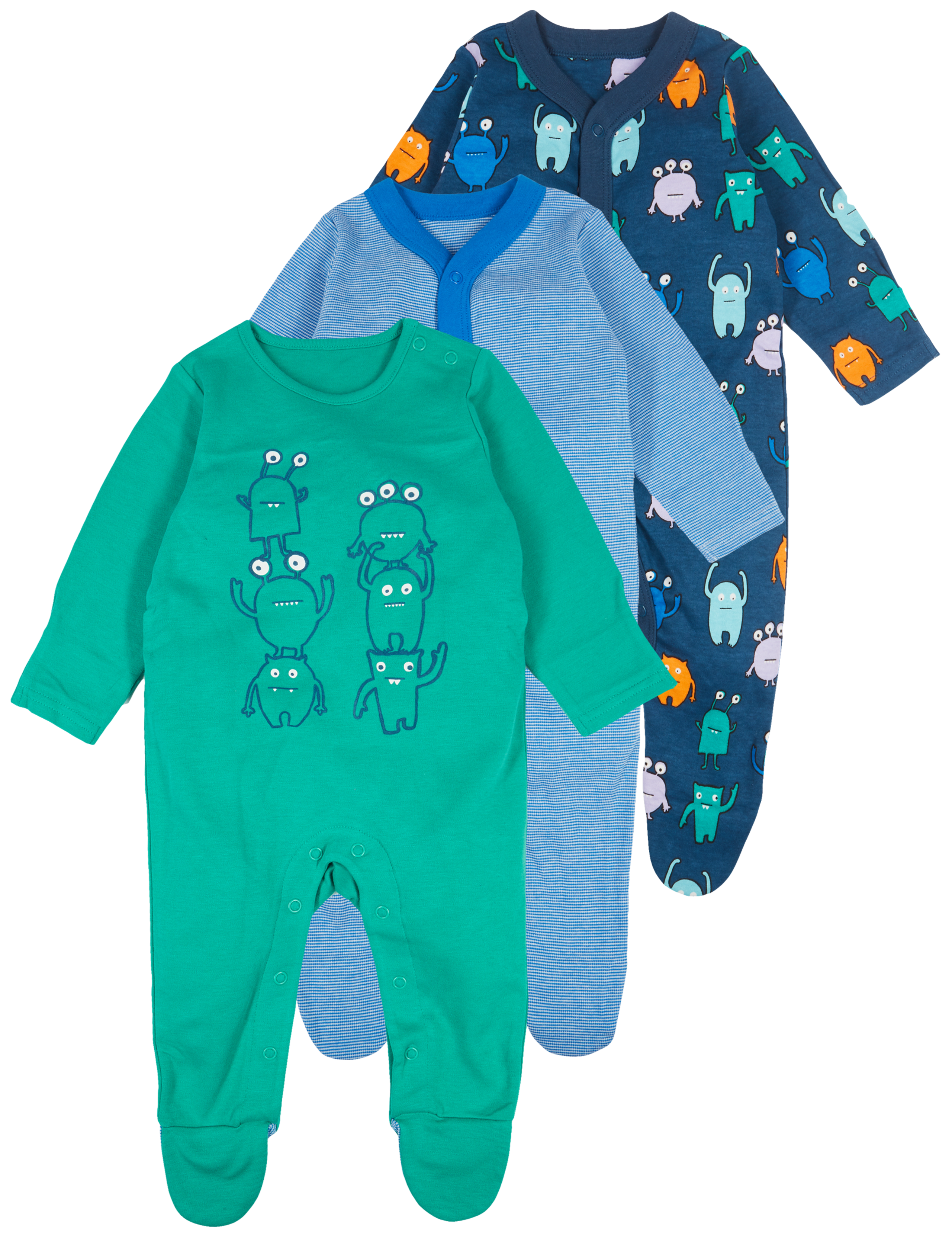3 Pack Monster Print Pure Cotton Sleepsuits 9 of 9