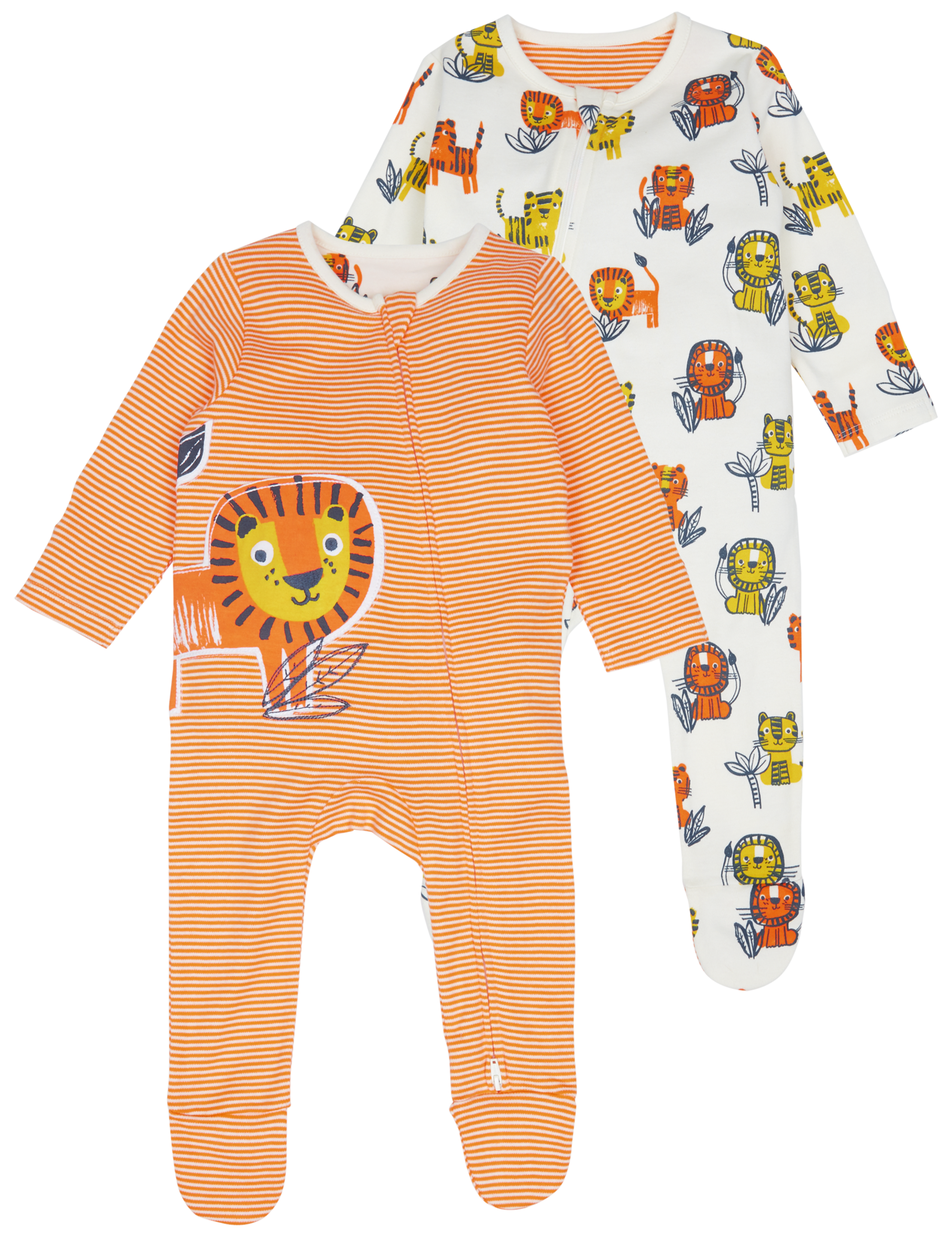 2 Pack Lion Pure Cotton Zip Sleepsuits 8 of 8