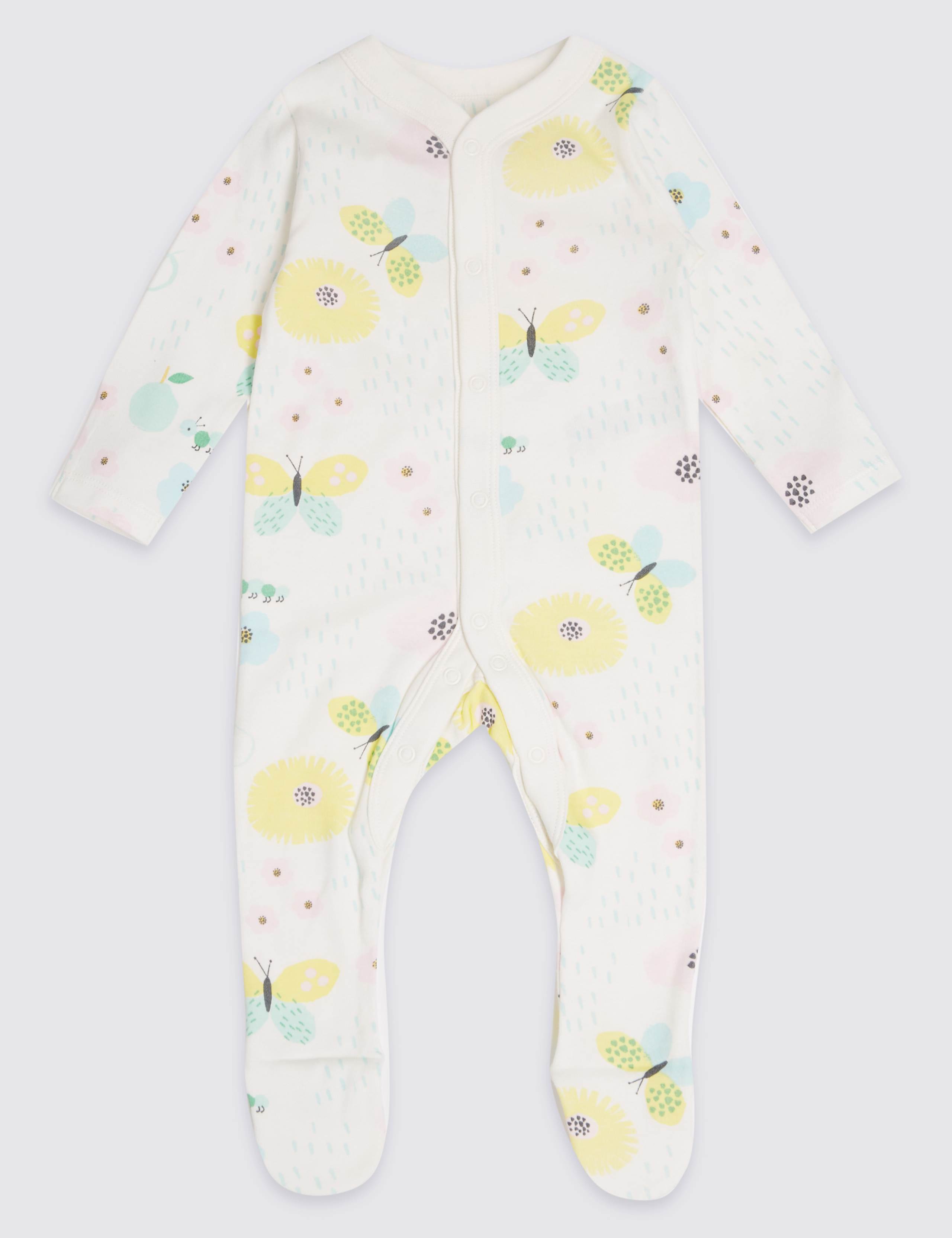 2 Pack Pure Cotton Applique Butterfly Sleepsuits 2 of 6
