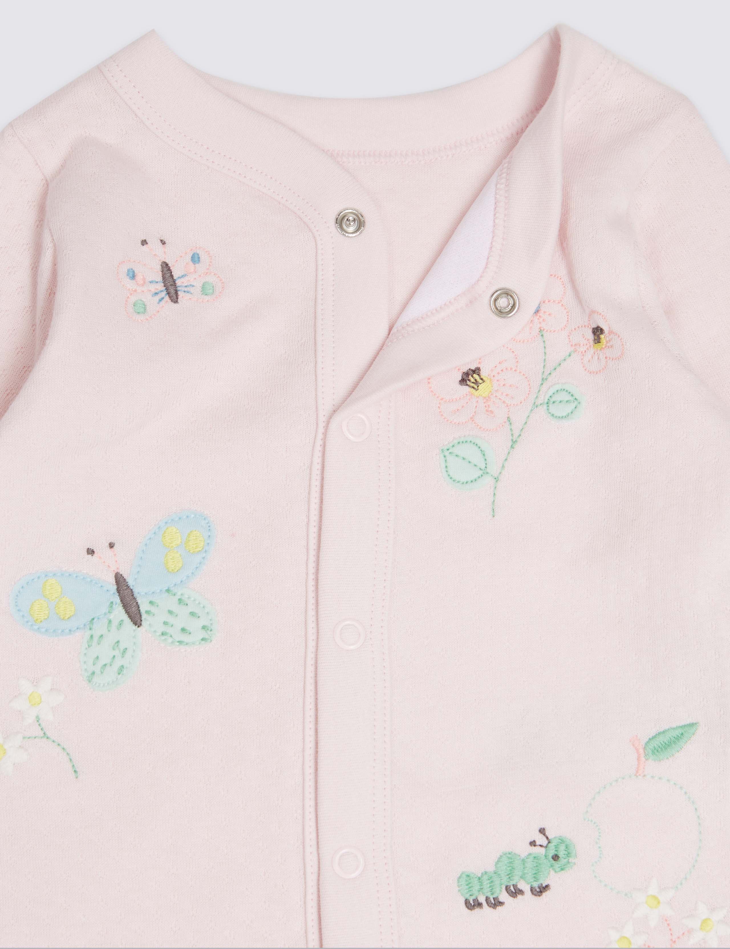 2 Pack Pure Cotton Applique Butterfly Sleepsuits 6 of 6