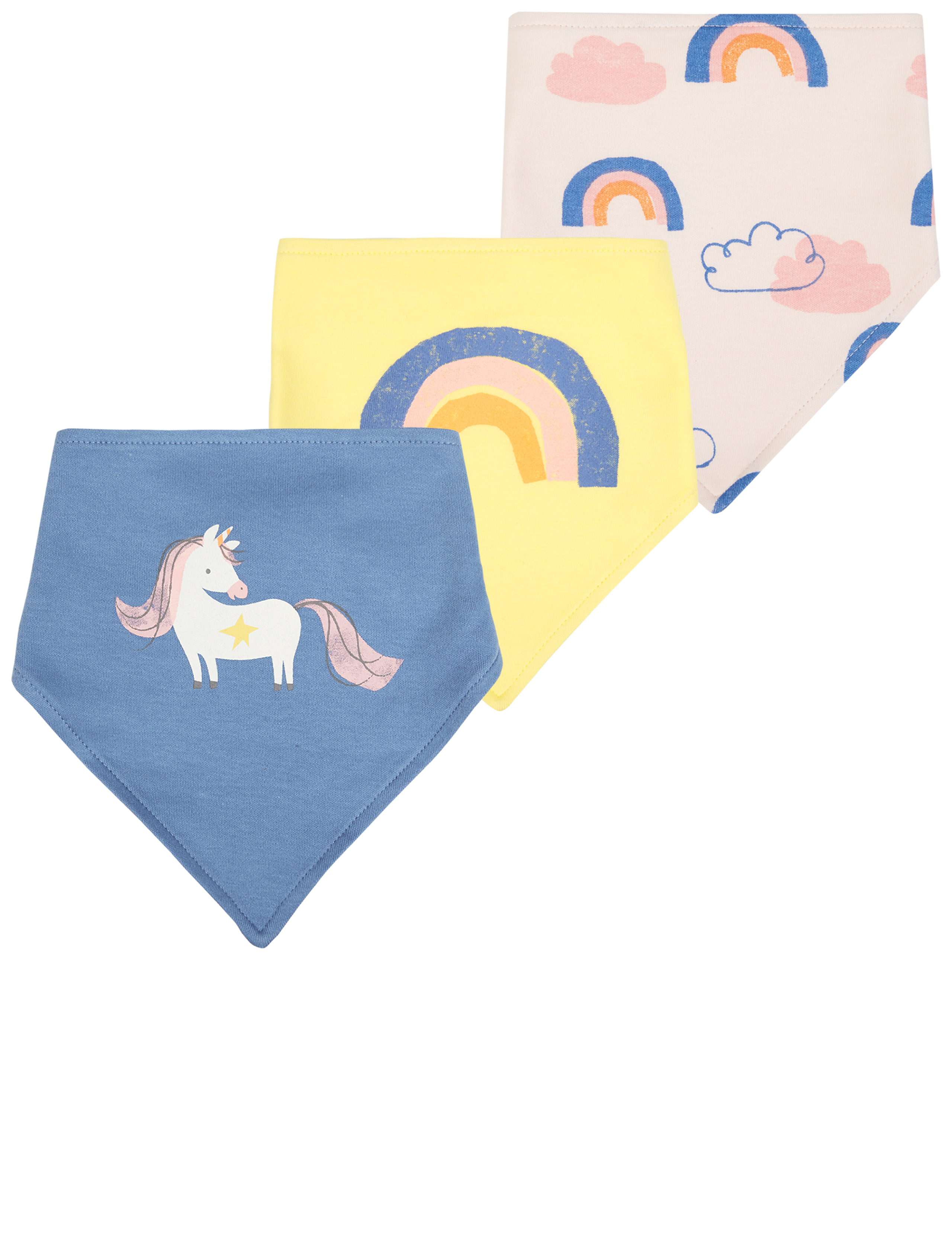 3 Pack Rainbow Unicorn Print Pure Cotton Dribble Bibs 2 of 2