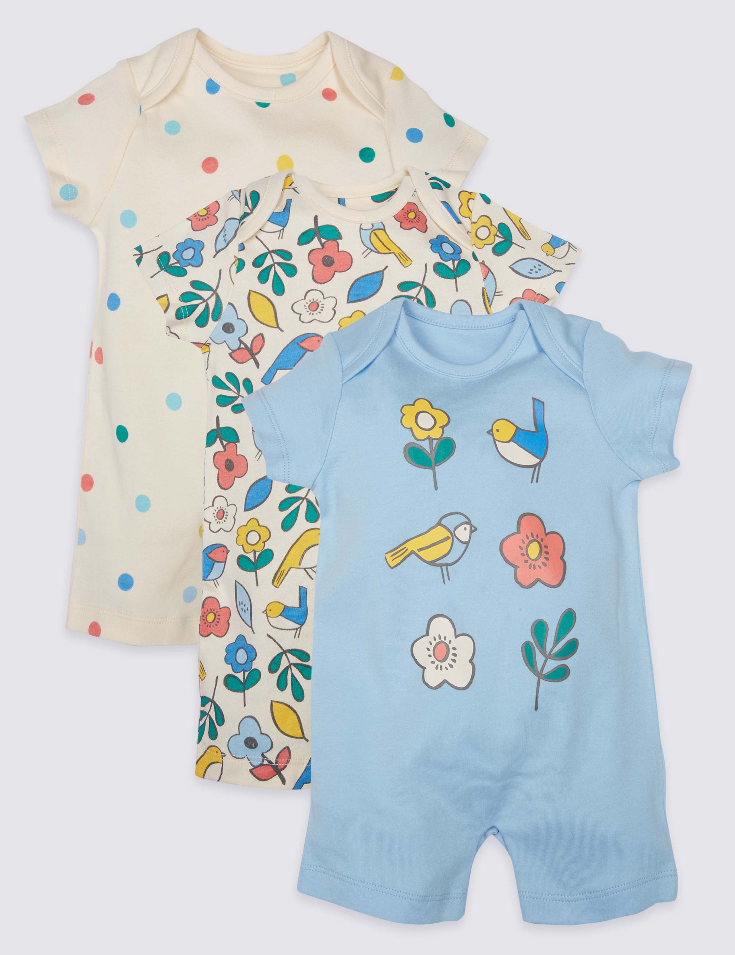 3 Pack Pure Cotton Floral  Rompers 1 of 7