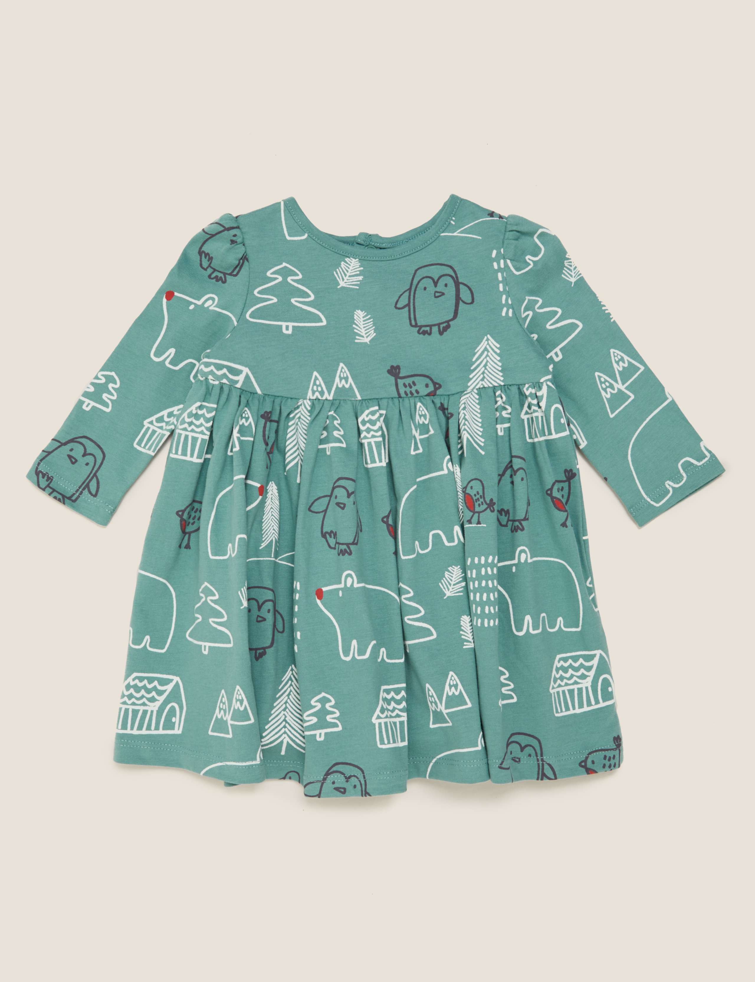 Pure Cotton Winter Woodland Print Dress (0-3 Yrs) 1 of 5