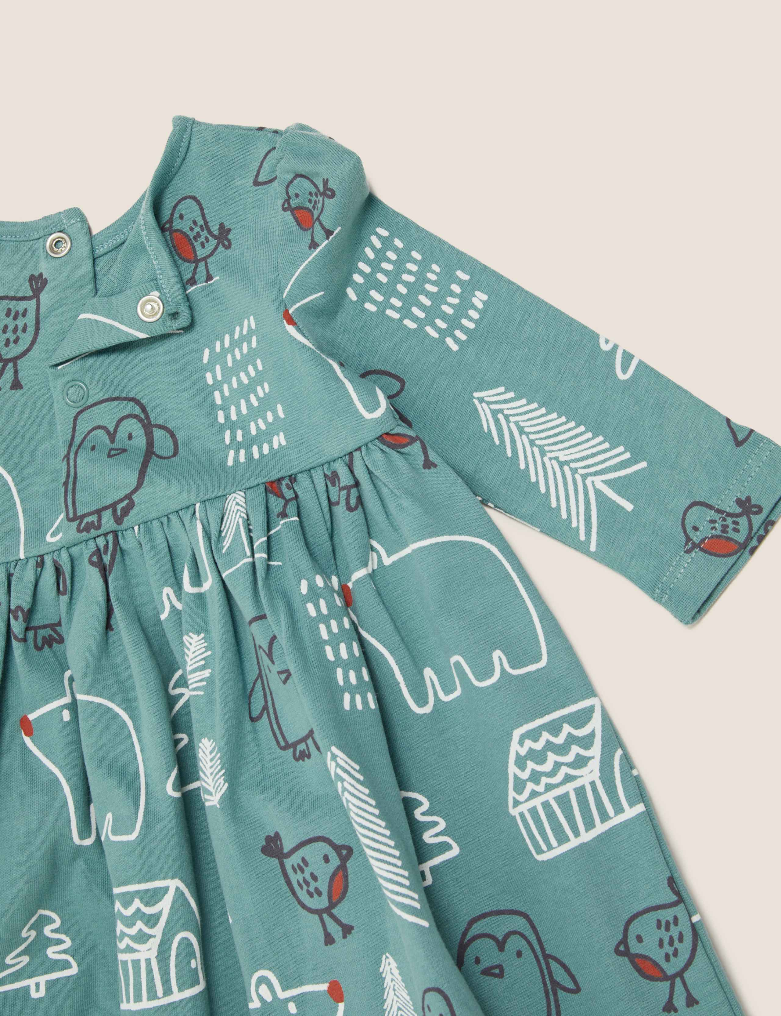 Pure Cotton Winter Woodland Print Dress (0-3 Yrs) 5 of 5