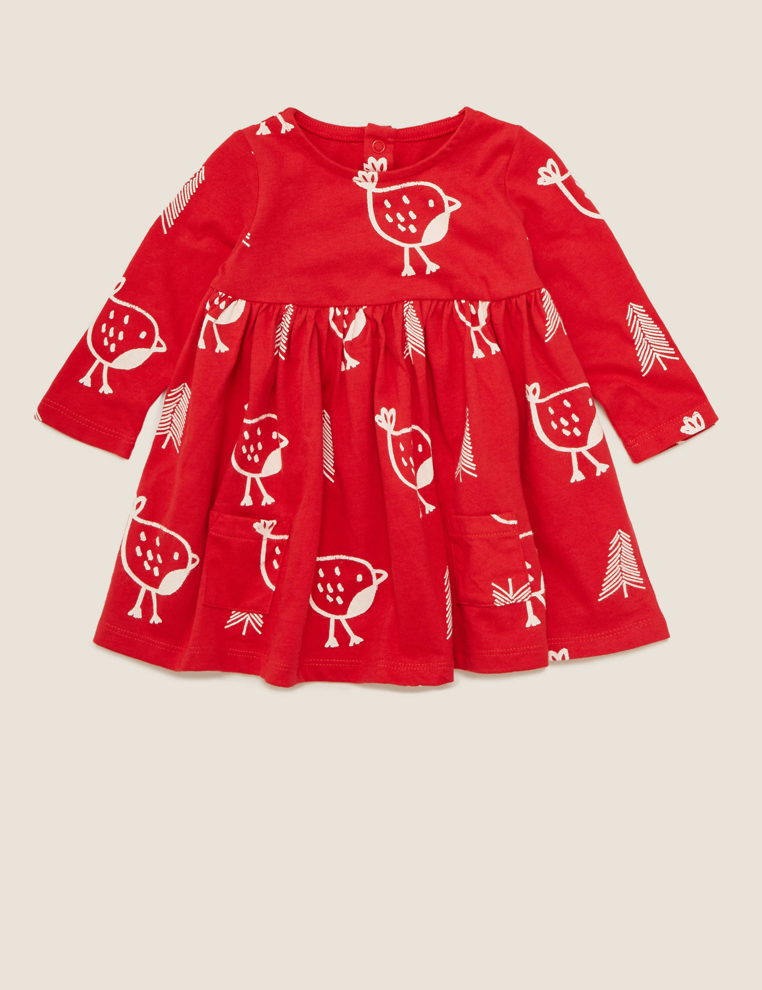 Pure Cotton Robin Print Dress (0-12 Mths) 1 of 3