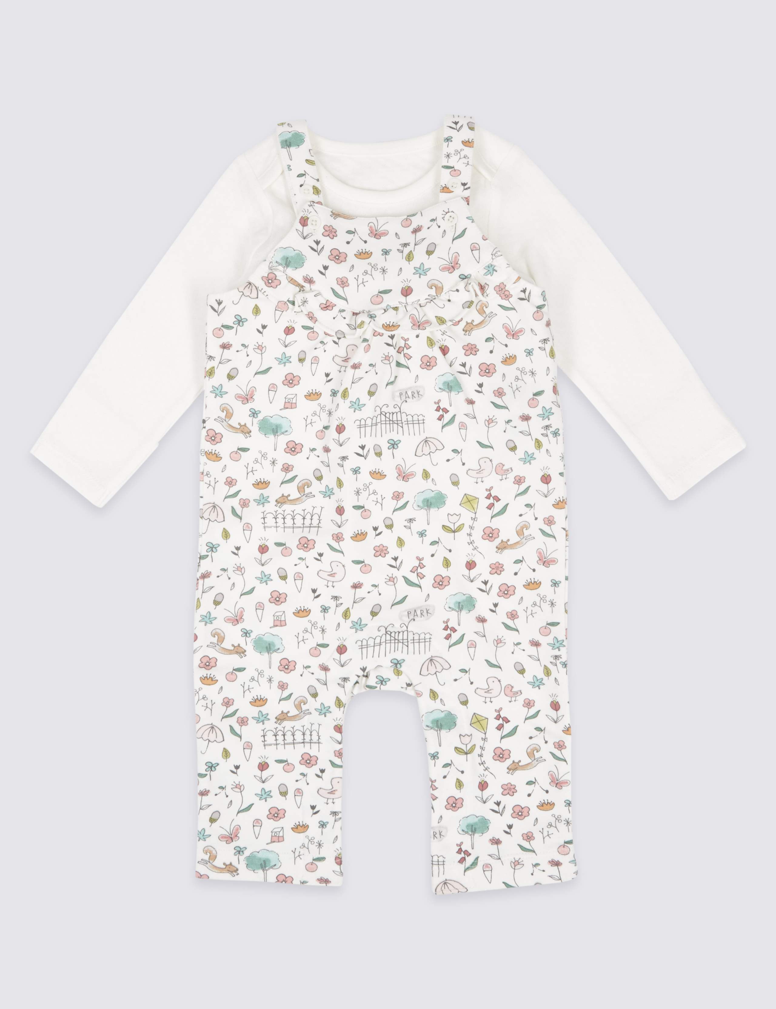2 Piece Bodysuit & Frill Dungarees Outfit 1 of 9