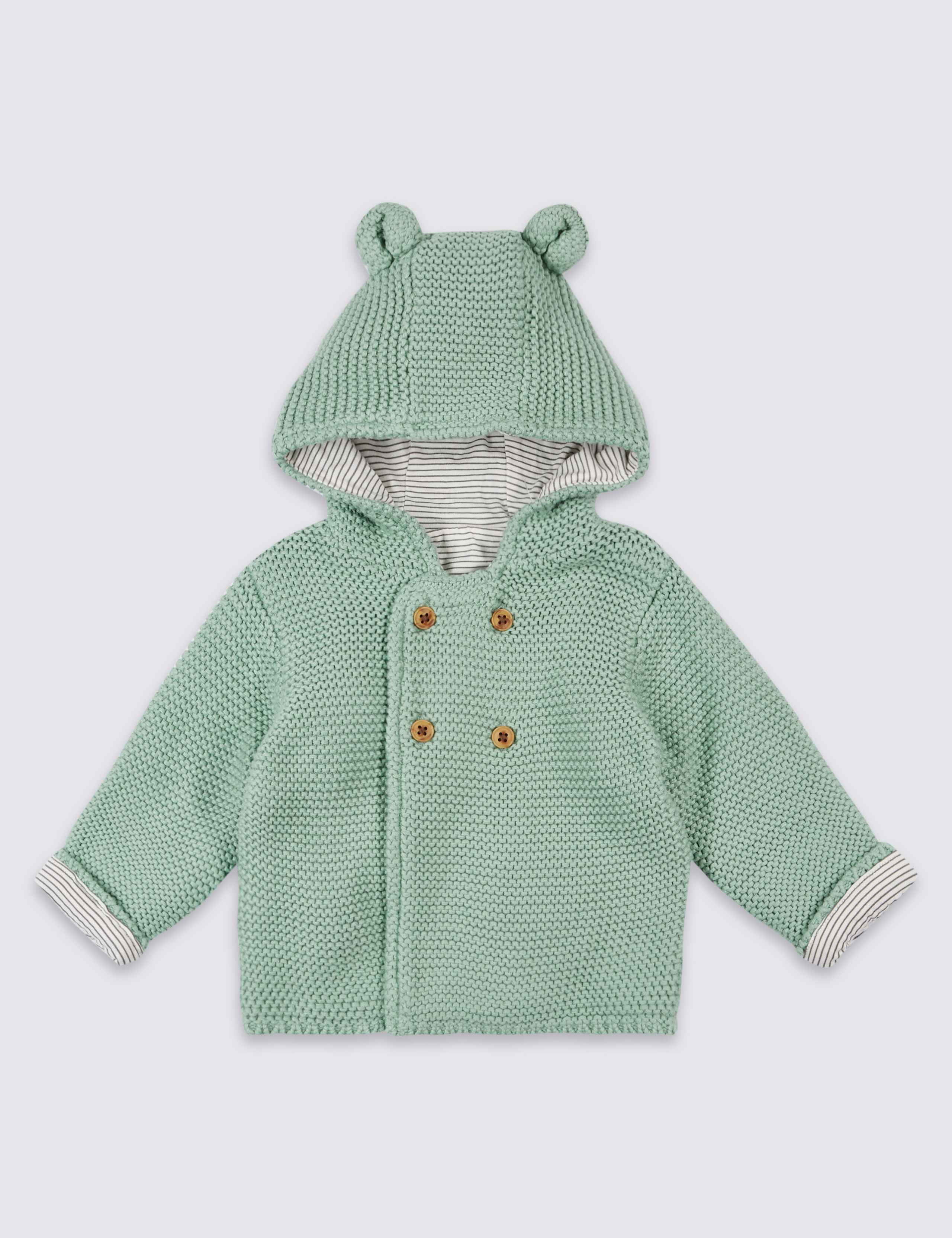 Pure Cotton Chunky Knitted Hooded Cardigan 1 of 3
