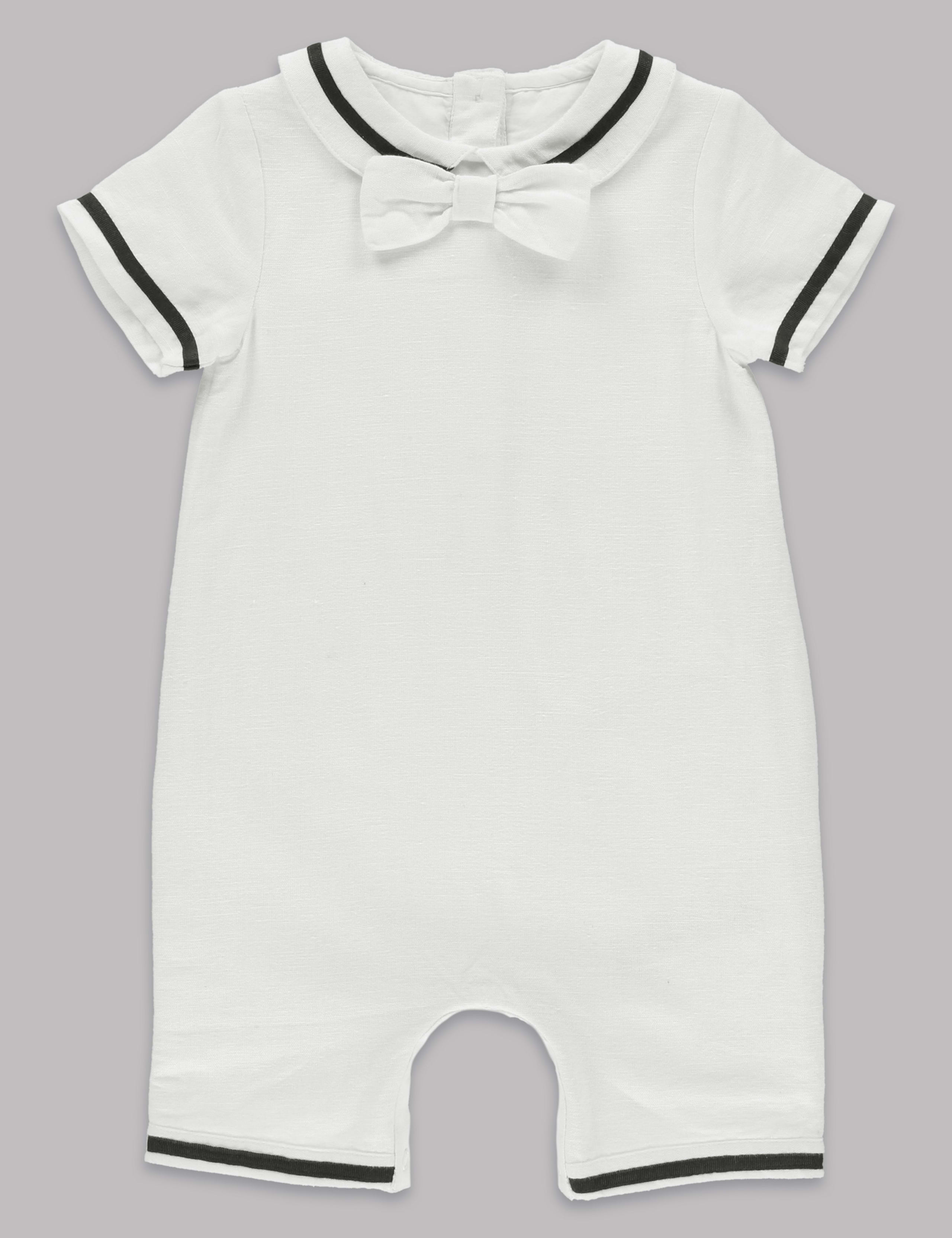 Sailor Bow Christening Baby Romper 2 of 7