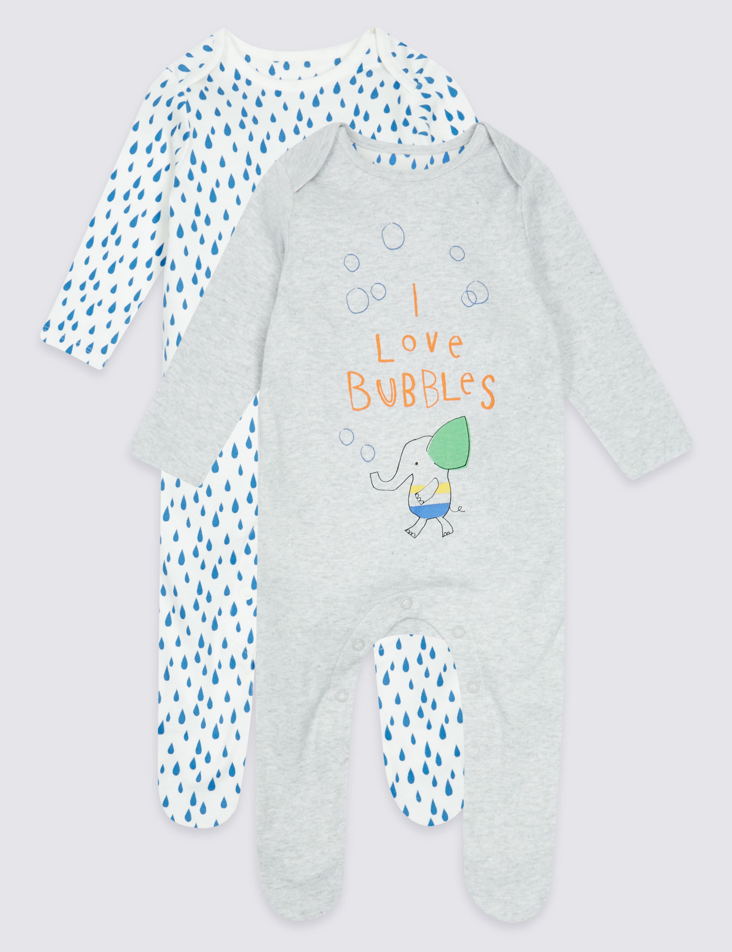 2 Pack Printed Pure Cotton Sleepsuits 1 of 8