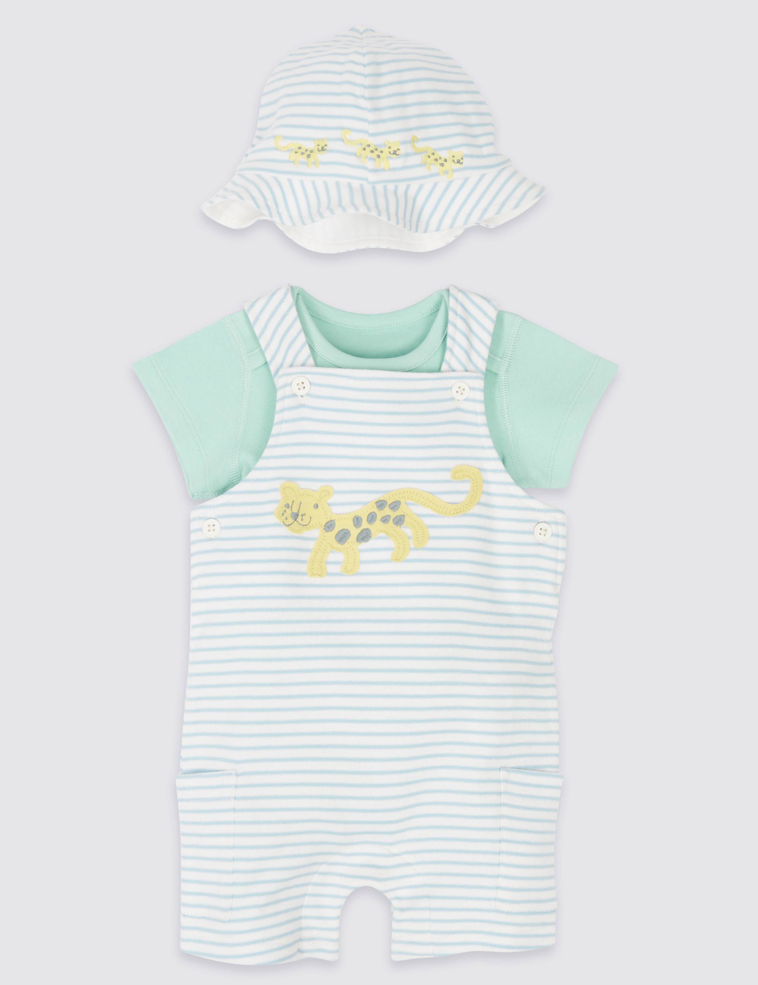 3 Piece Bodysuit & Dungarees with Hat Outfit 1 of 8