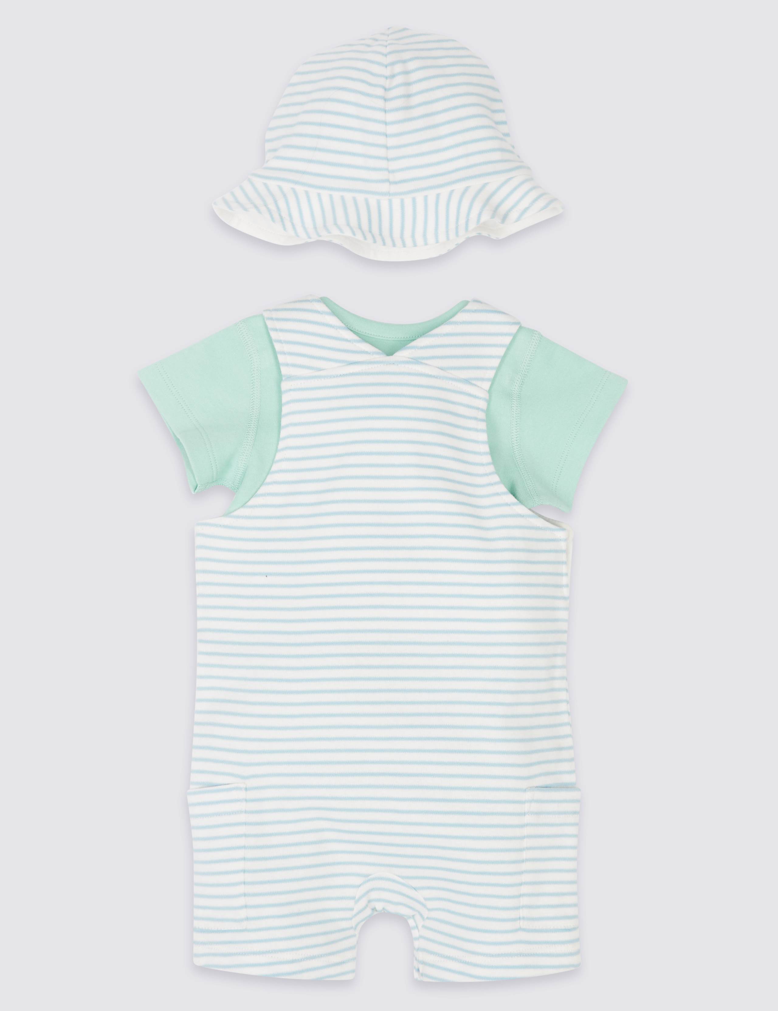 3 Piece Bodysuit & Dungarees with Hat Outfit 2 of 8