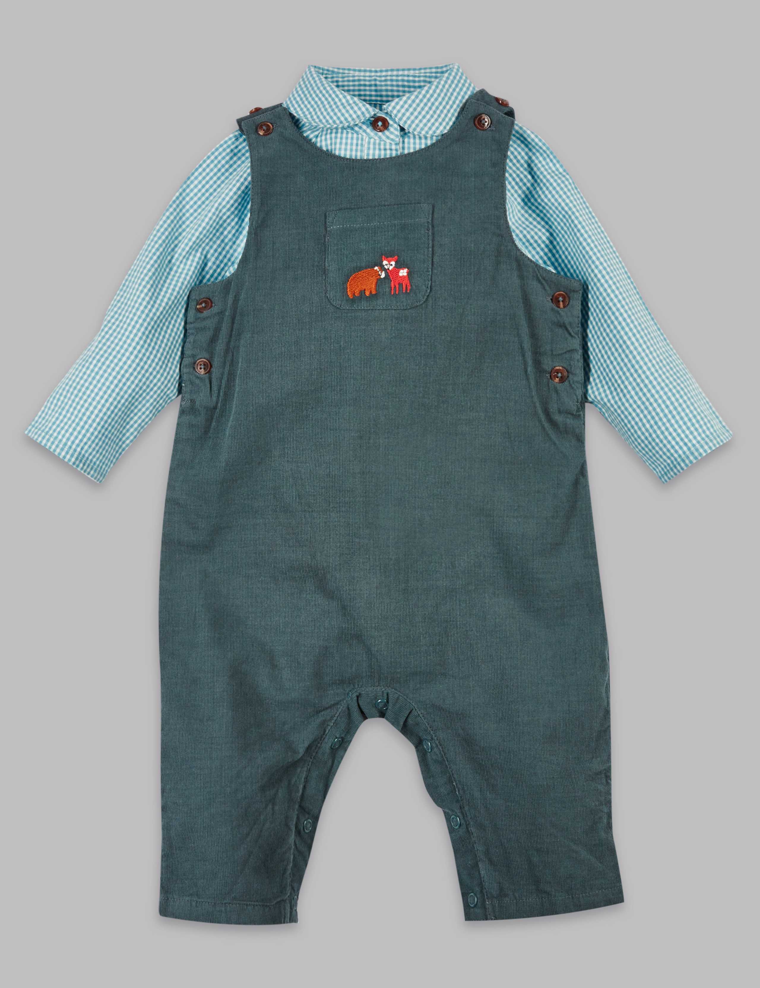 2 Piece Cord Dungarees & Woven Bodysuit Outfit 1 of 7