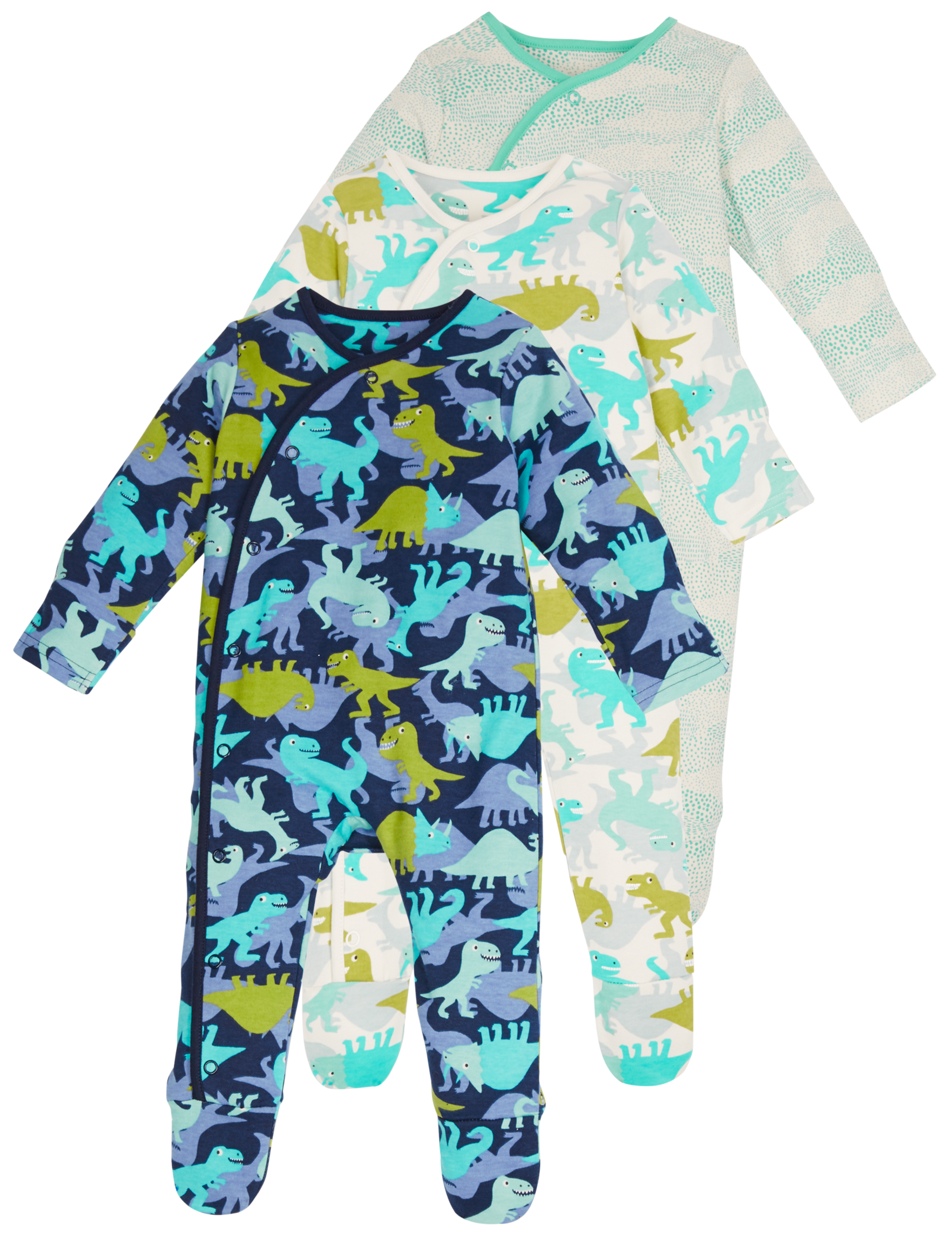 3 Pack Pure Cotton Dinosaur Sleepsuits 9 of 9