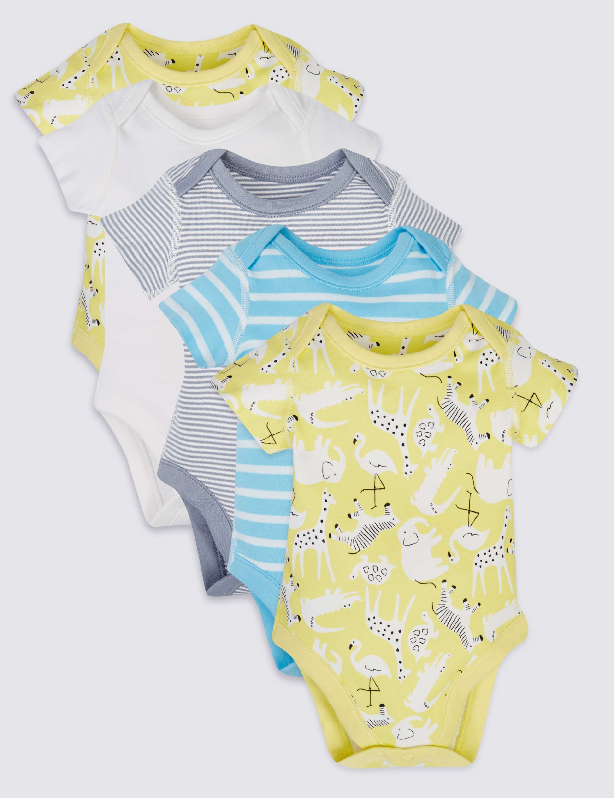 5 Pack Safari Animal Cotton Bodysuits 1 of 7