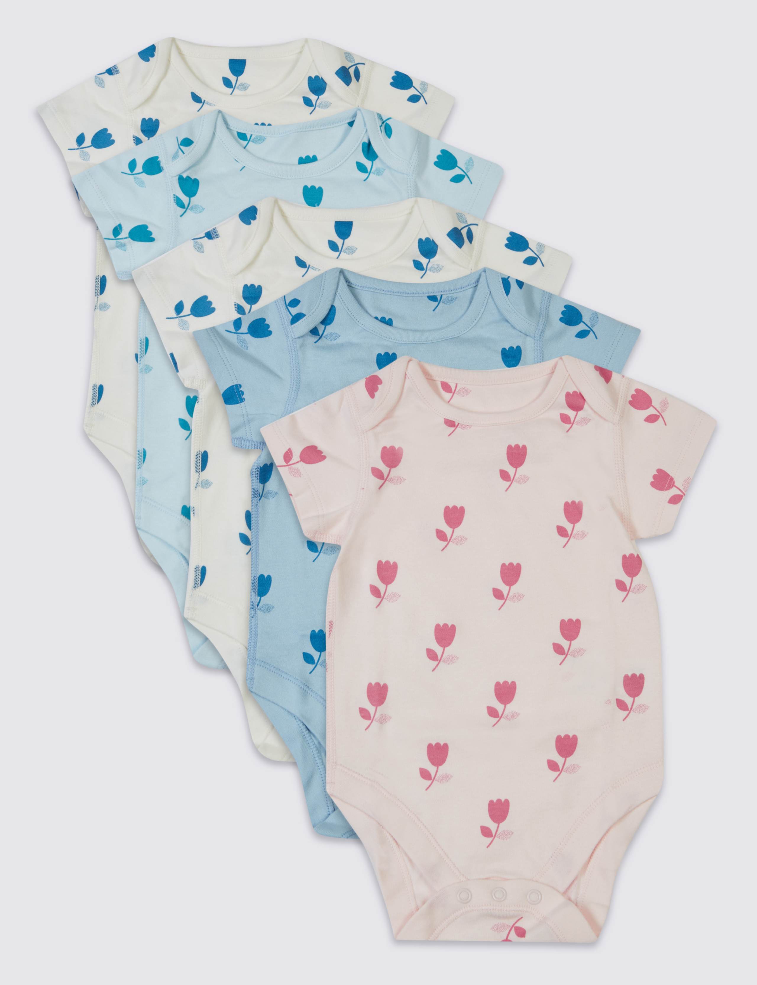 5 Pack Pure Cotton Flat Seams Bodysuits 1 of 6