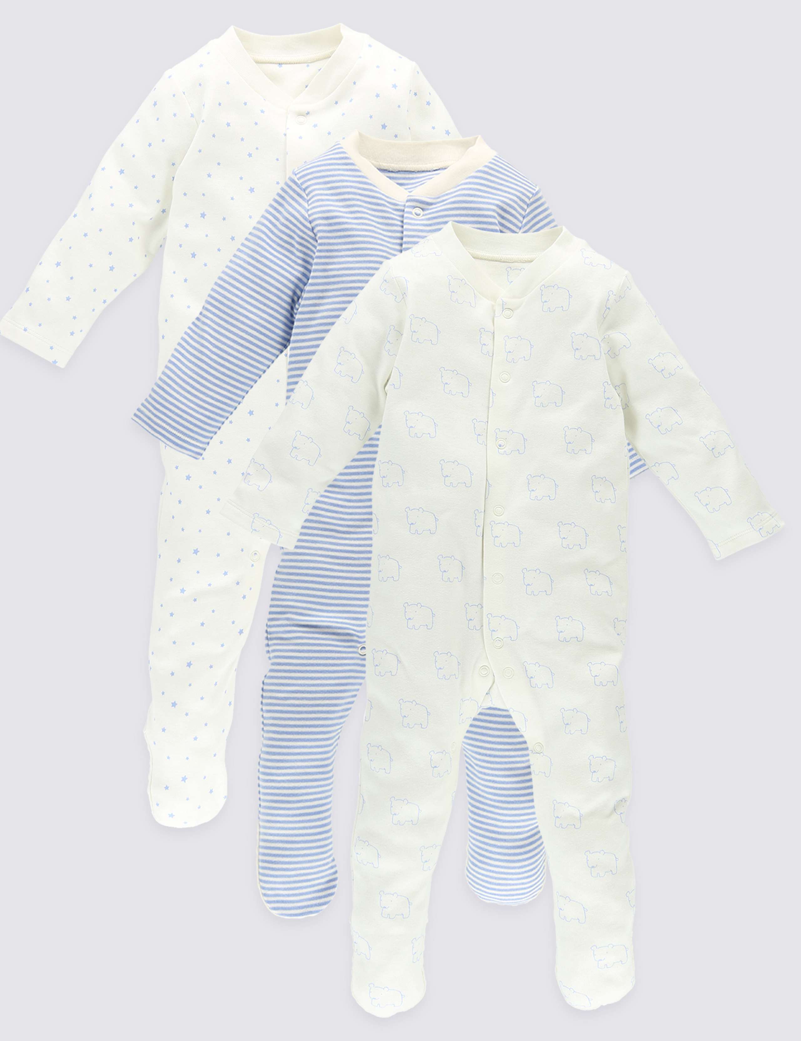 3 Pack Pure Cotton Sleepsuits 1 of 8