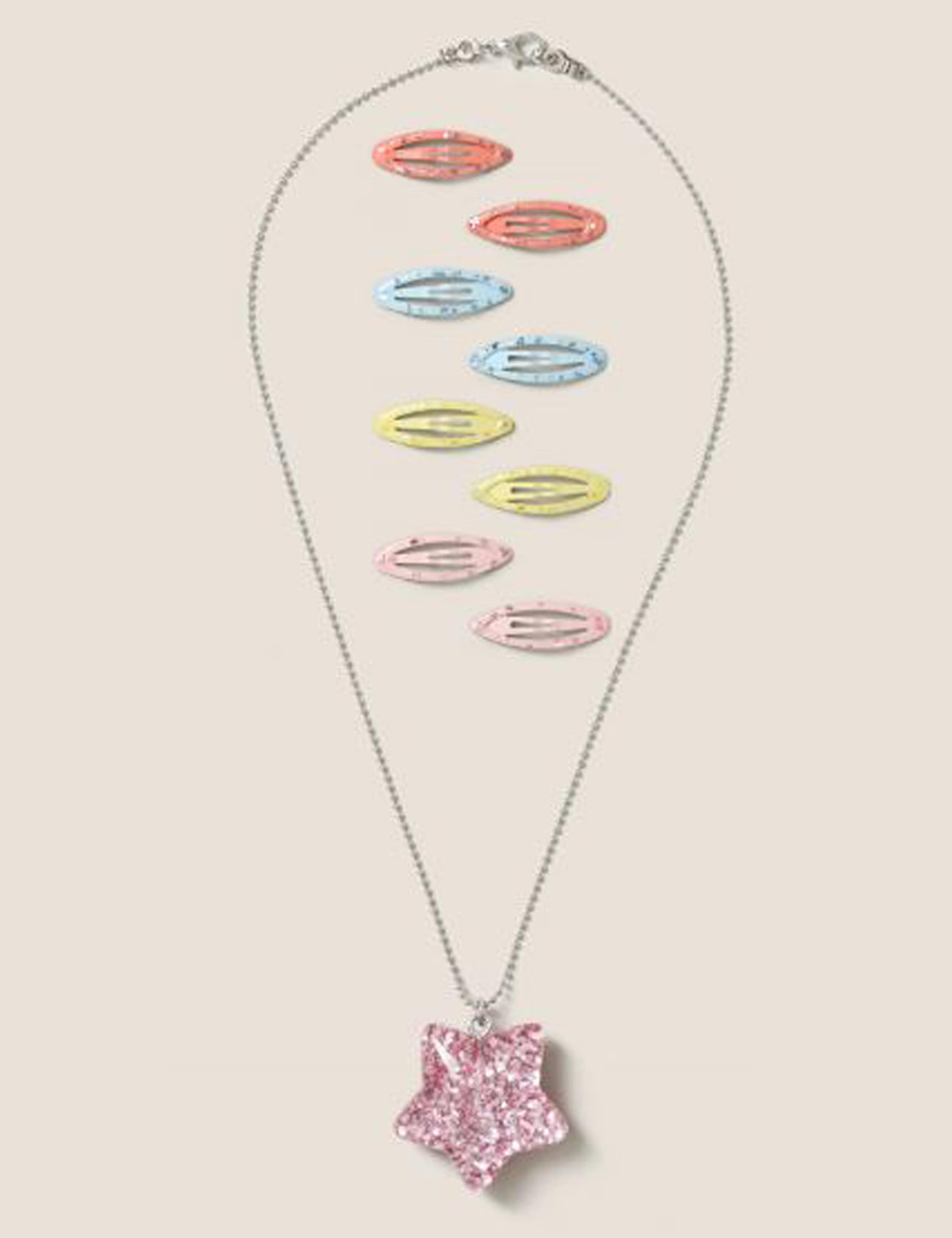 Kids' Pastel Glitter Snap Clips and Star Necklace 1 of 3