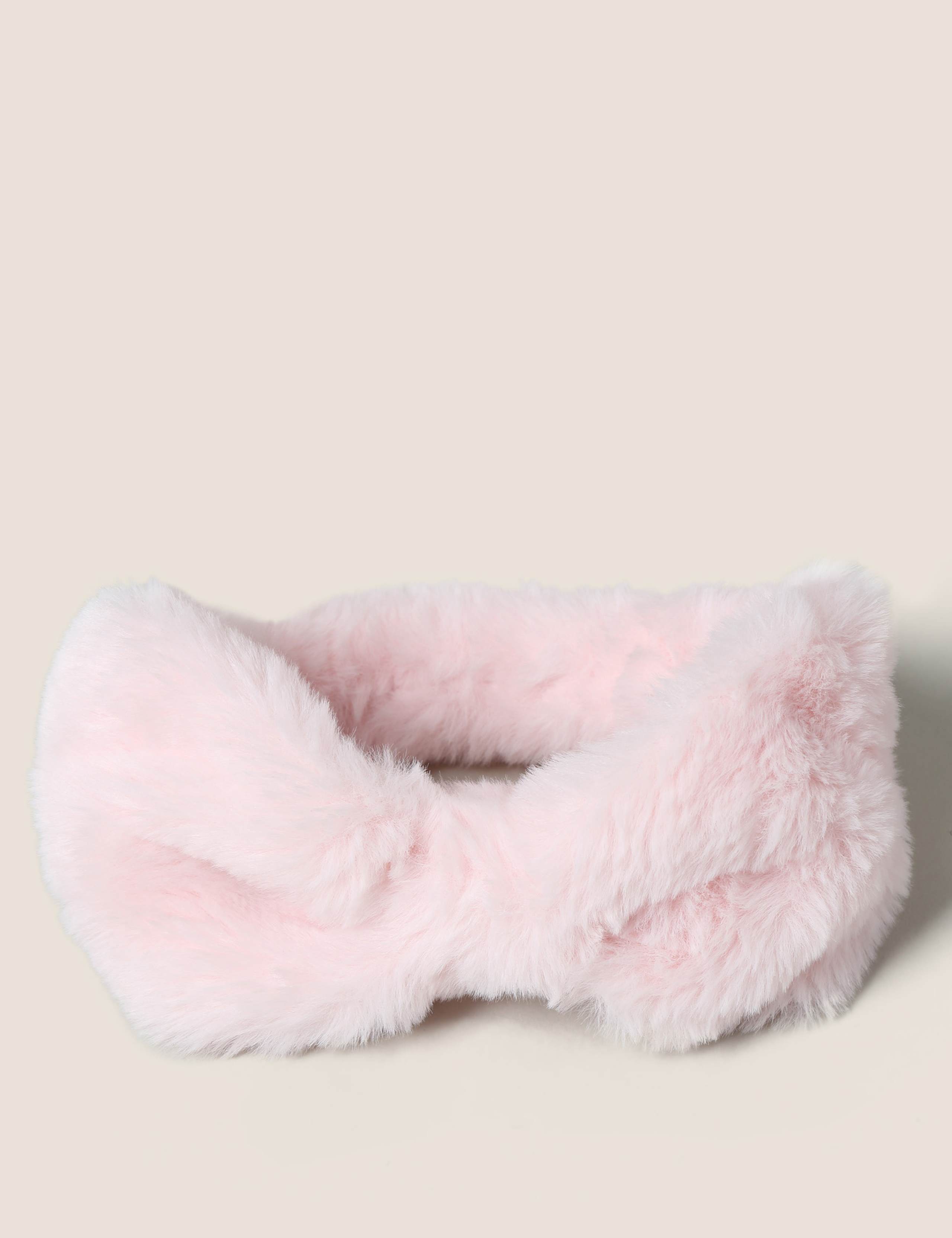 Kids' Pink Faux Fur Bow Bandeau 2 of 2