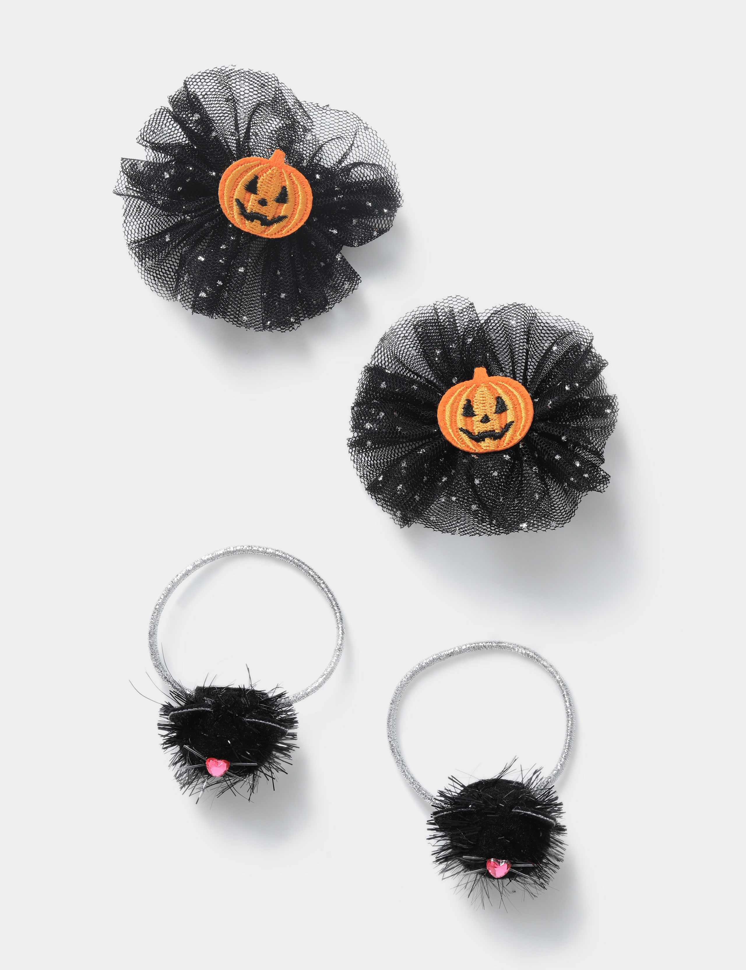 Halloween Pumpkin Clips & Cat Pom Ponio Set 1 of 2