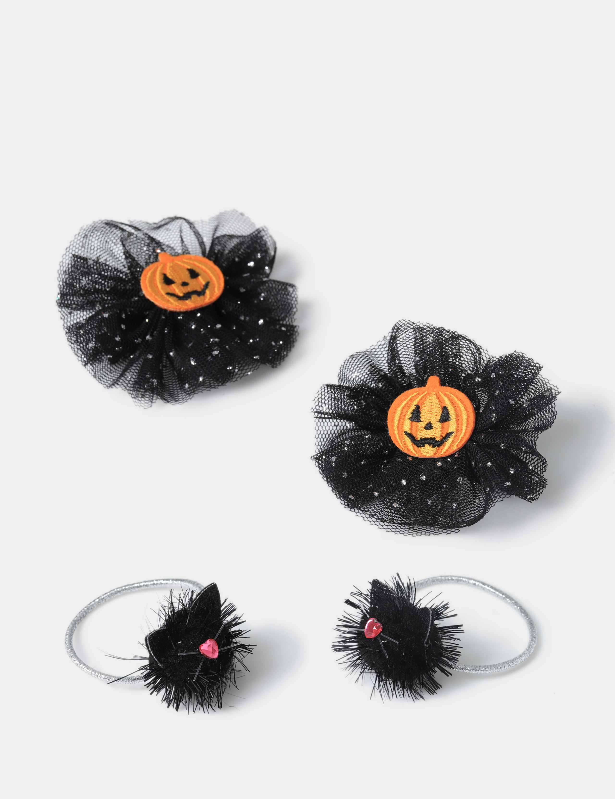 Halloween Pumpkin Clips & Cat Pom Ponio Set 2 of 2