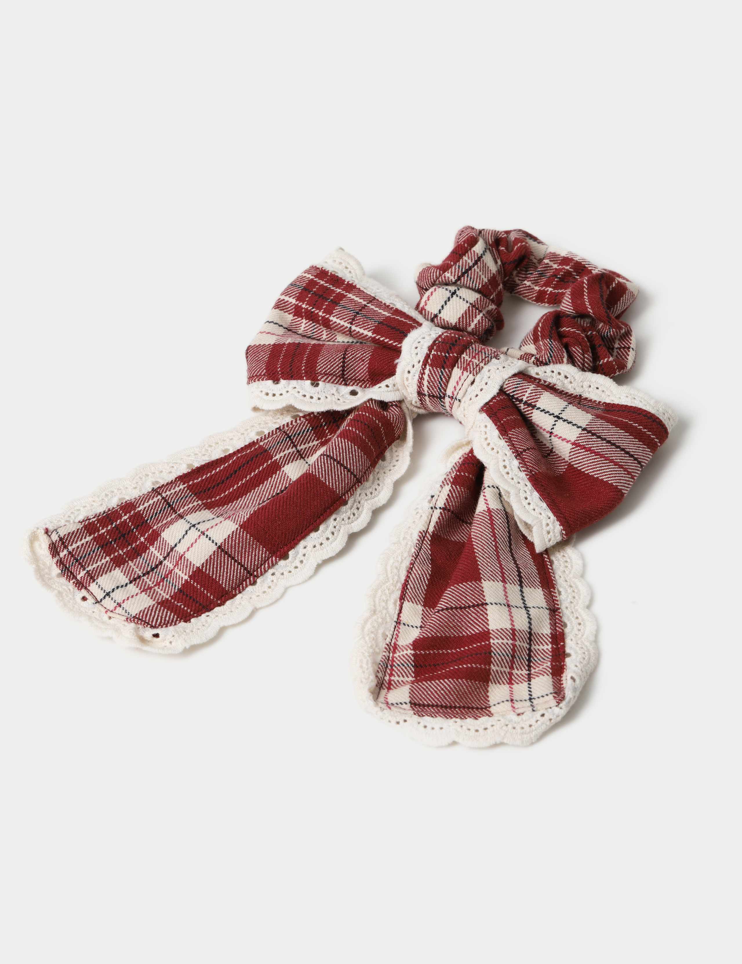 Checked Lace Trim Bow Scrunchie 2 of 2