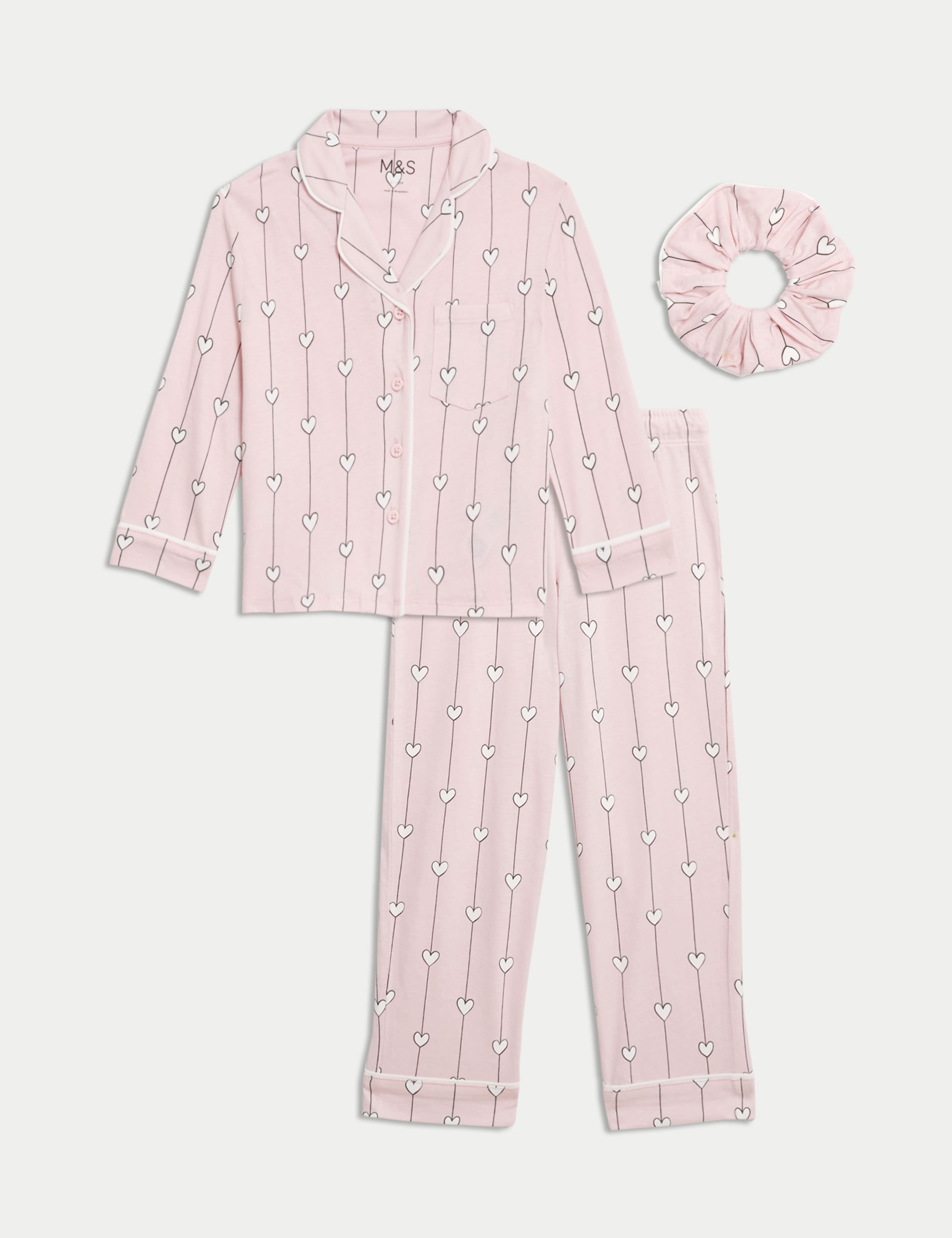 Cotton Modal Heart Pyjamas with Scrunchie (3-16 Yrs) 1 of 2