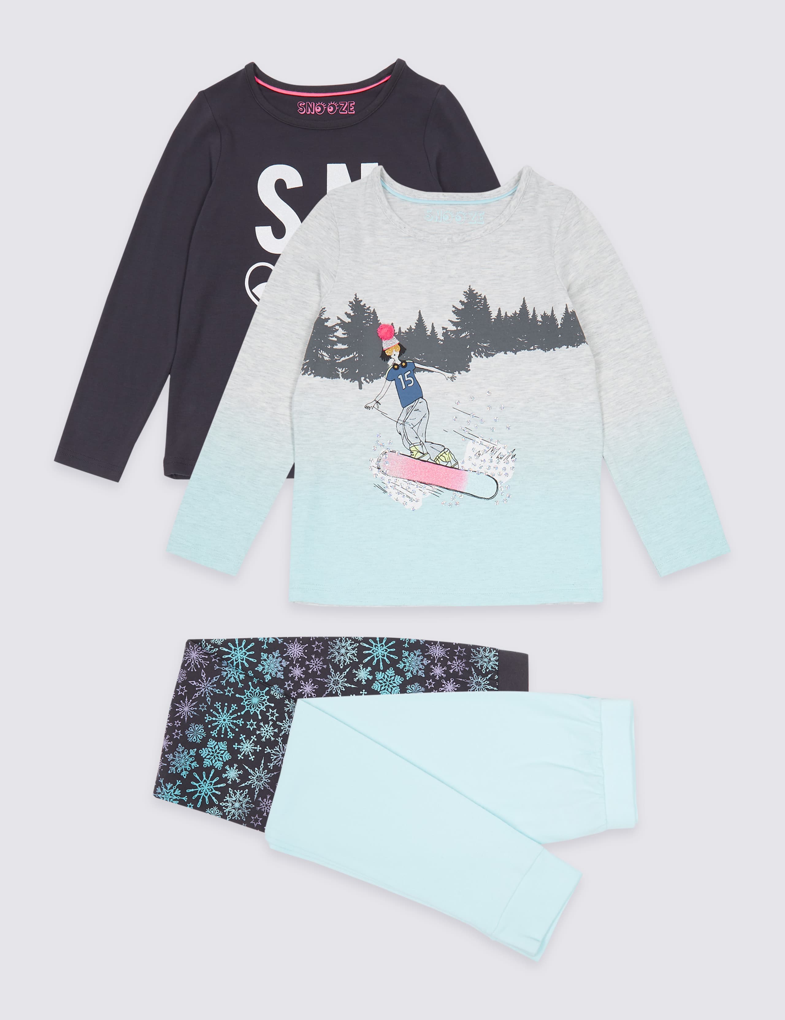 2 Pack Snowboard Print Pyjamas (3-16 Years) 1 of 5