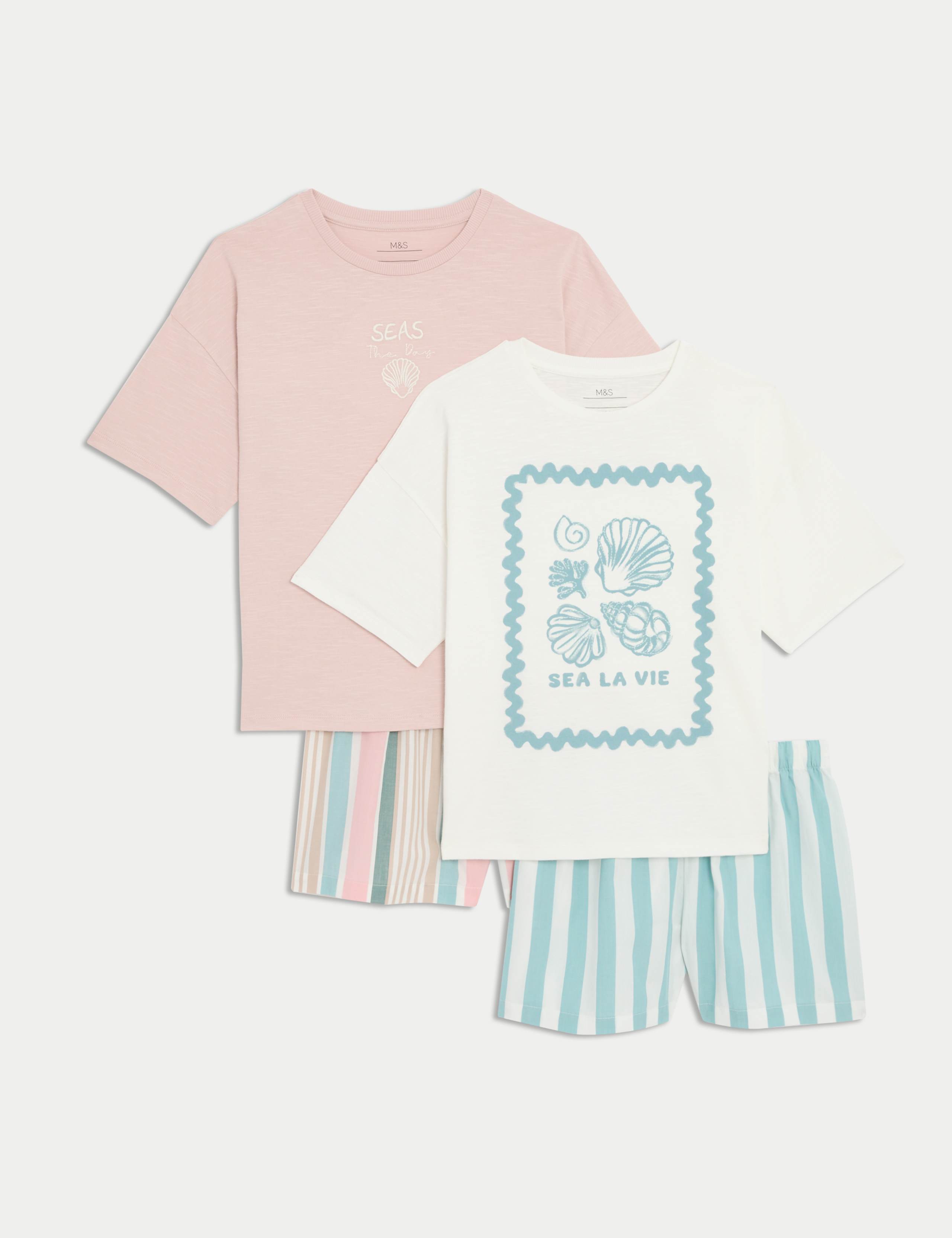 2pk Pure Cotton Seashell Pyjama Sets (1-16 Yrs) 1 of 2