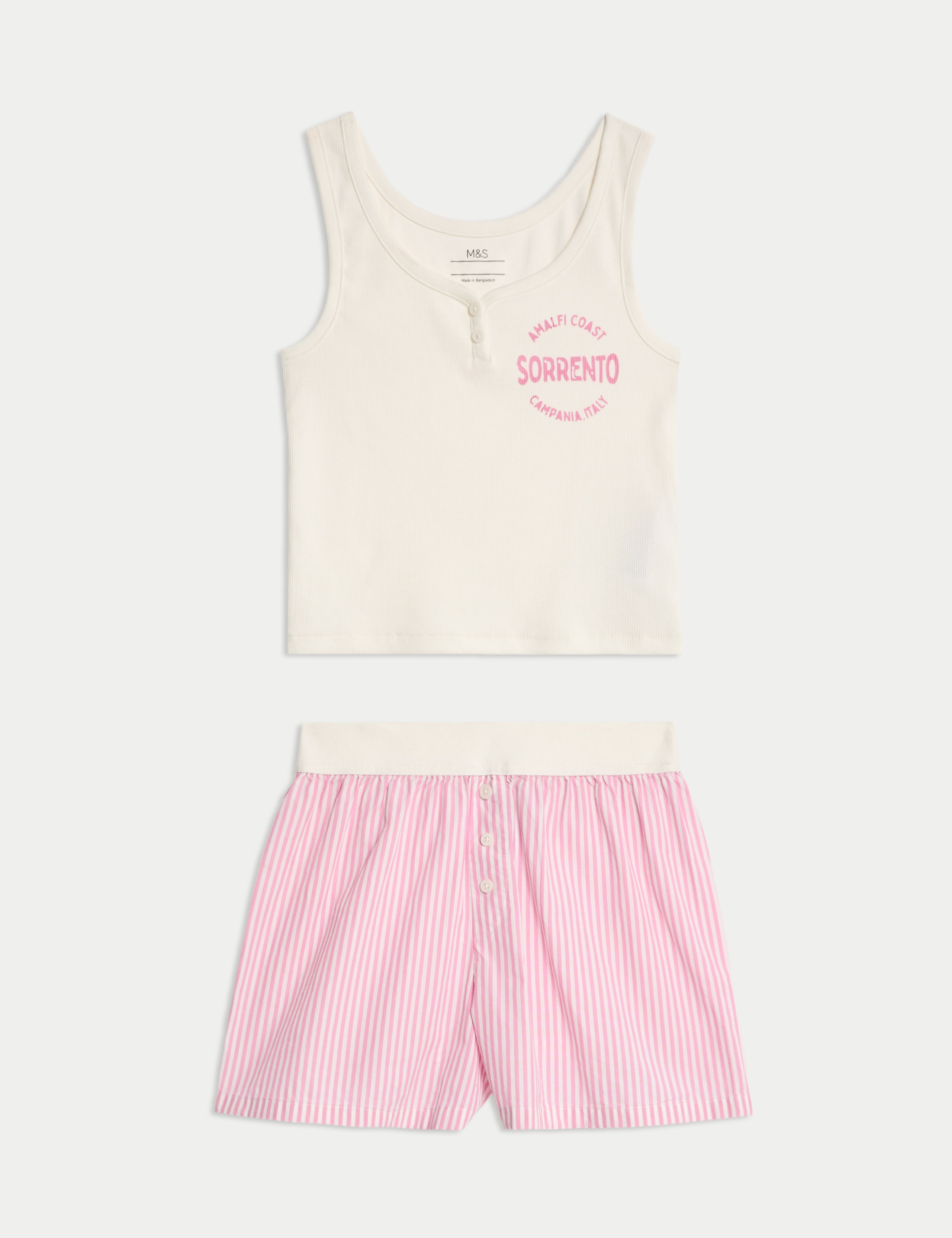 Cotton Rich Printed Striped Short Pyjamas (6-16 Yrs) 1 of 1