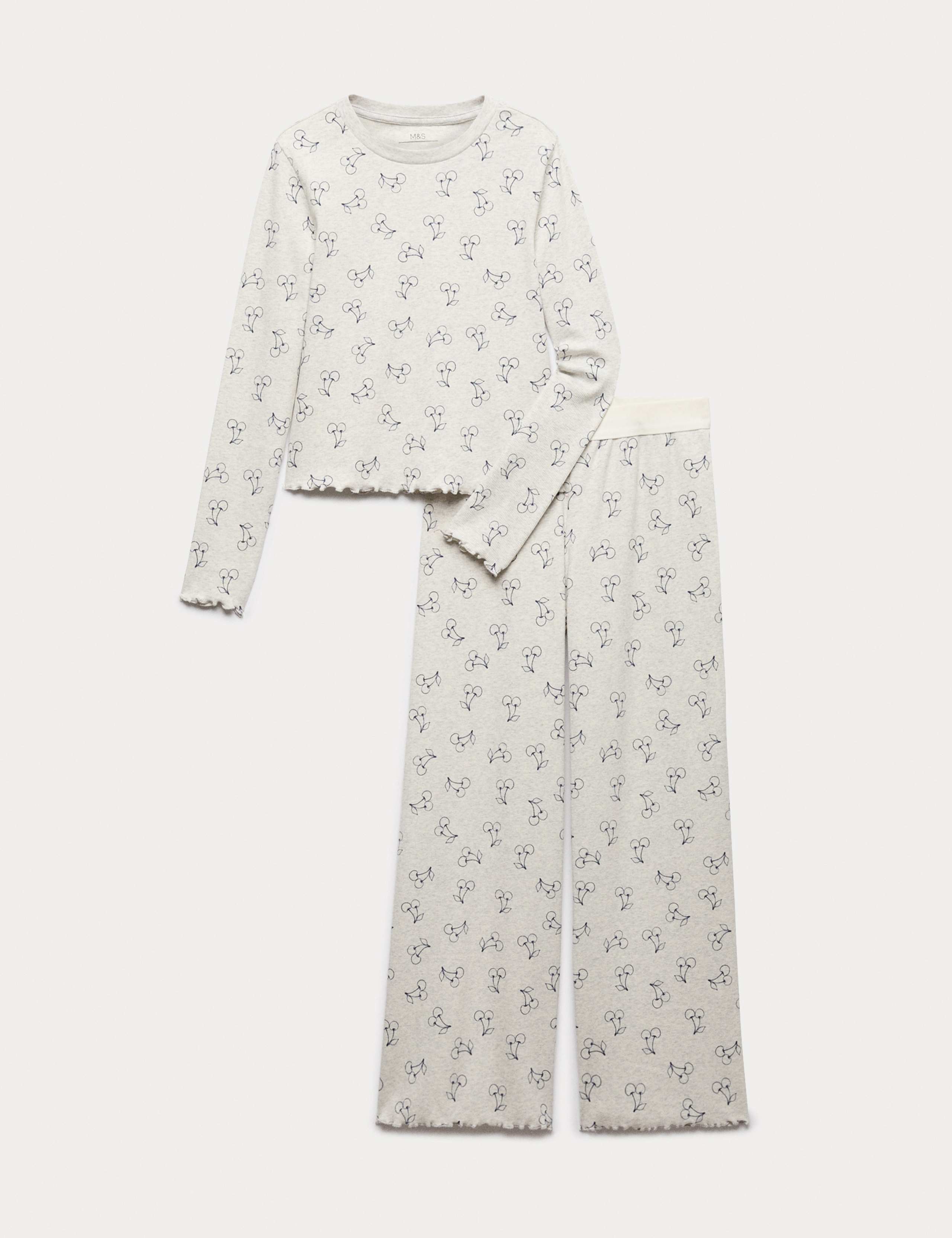 Kids' Cotton Rich Cherry Ribbed Pyjamas (6-16 Yrs) 1 of 1