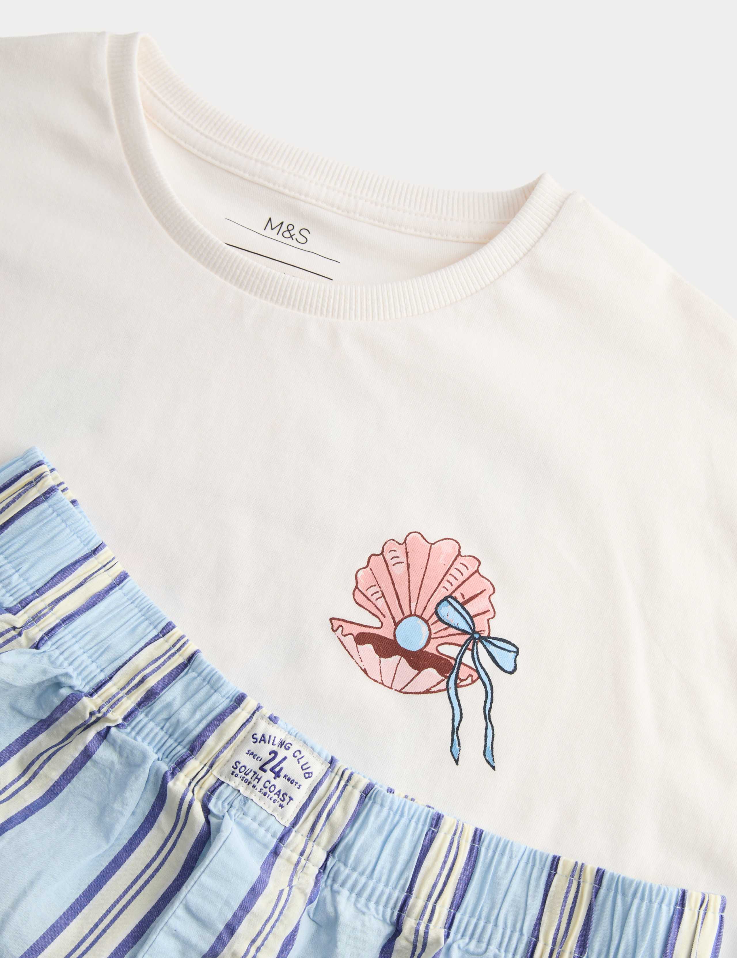 2 Pack Pure Cotton Shell and Stripe Pyjamas (6-16 Yrs) 3 of 3