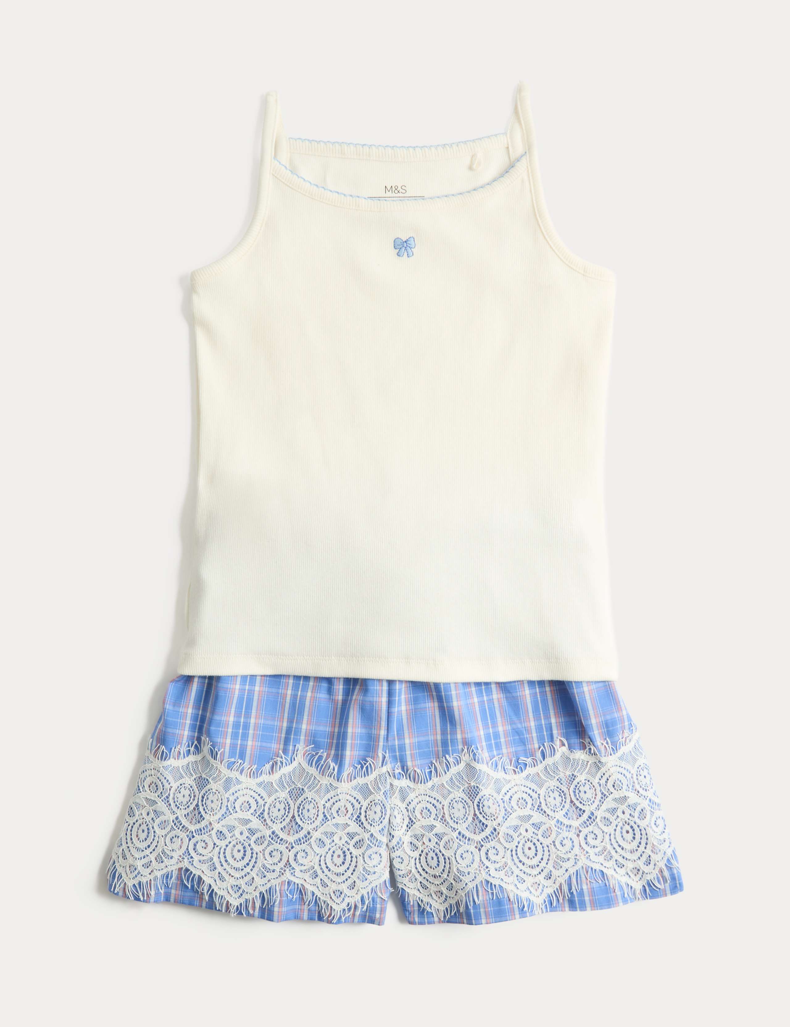 Cotton Rich Ribbed Lace Short Pyjamas (6-16 Yrs) 1 of 2