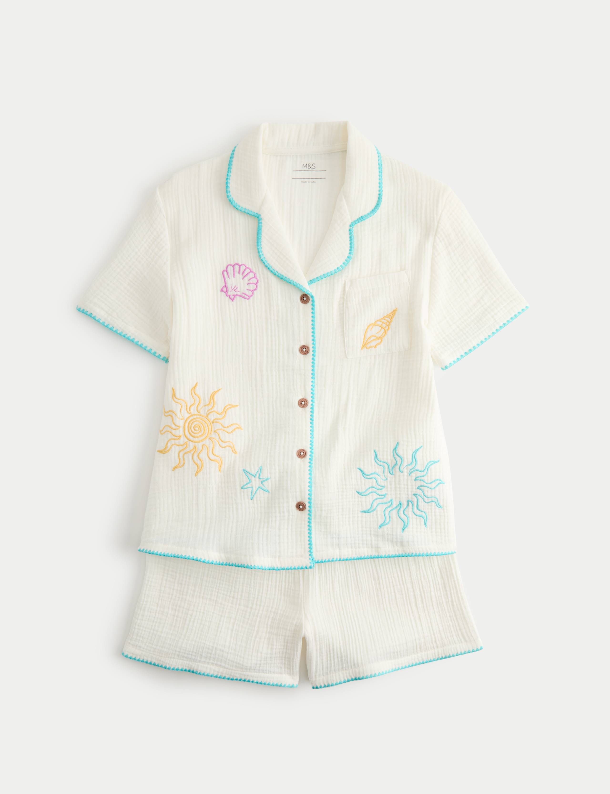 2 Piece Pure Cotton Sea Short Pyjamas (6-16 Yrs) 1 of 3