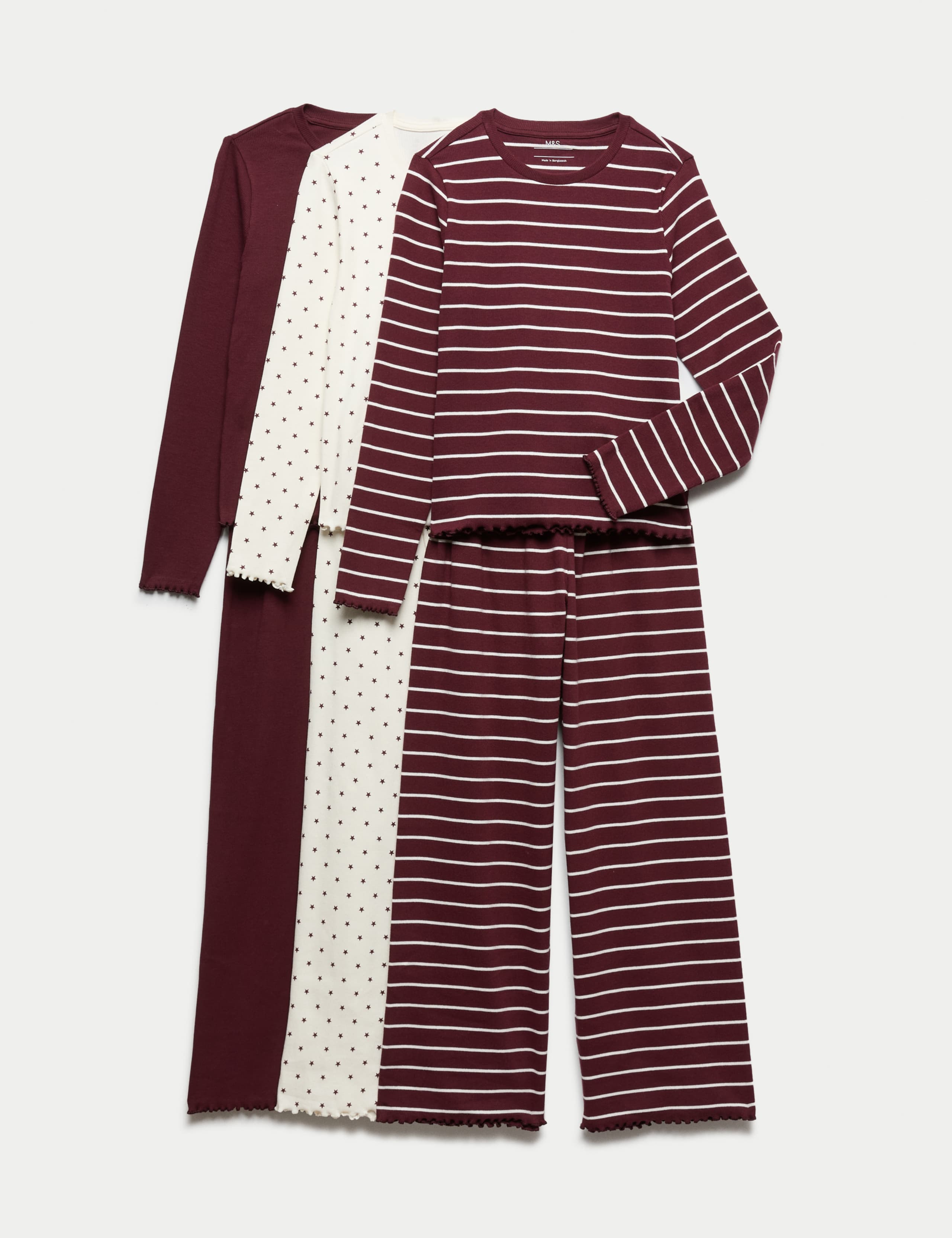 Kids' 3 Pack Patterned Ribbed Pyjama Sets (6-16 Yrs) 1 of 3