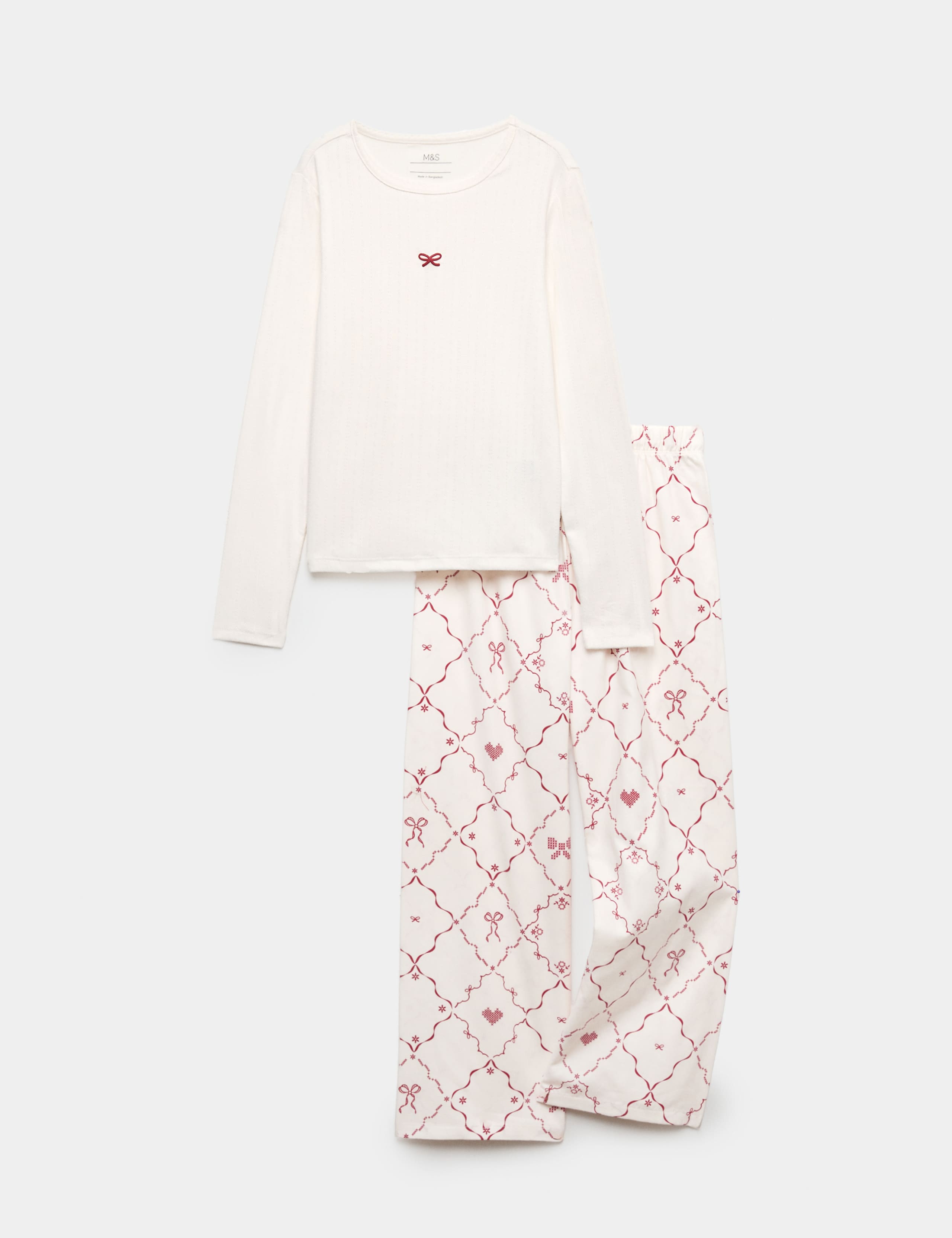 Pointelle Bow Print Pyjama Set 1 of 1