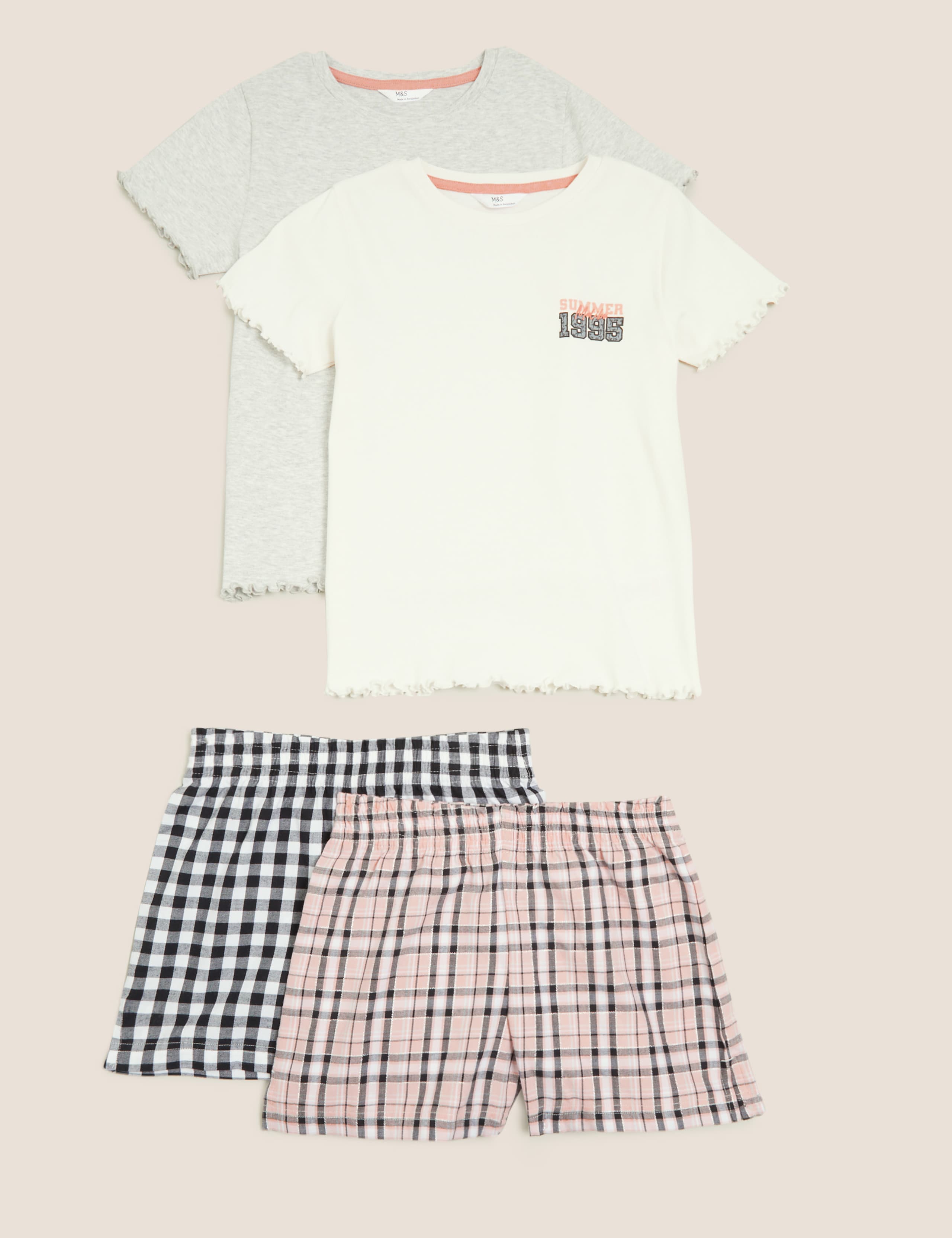 2pk Cotton Checked Short Pyjama Sets (6-16 Yrs) 1 of 5
