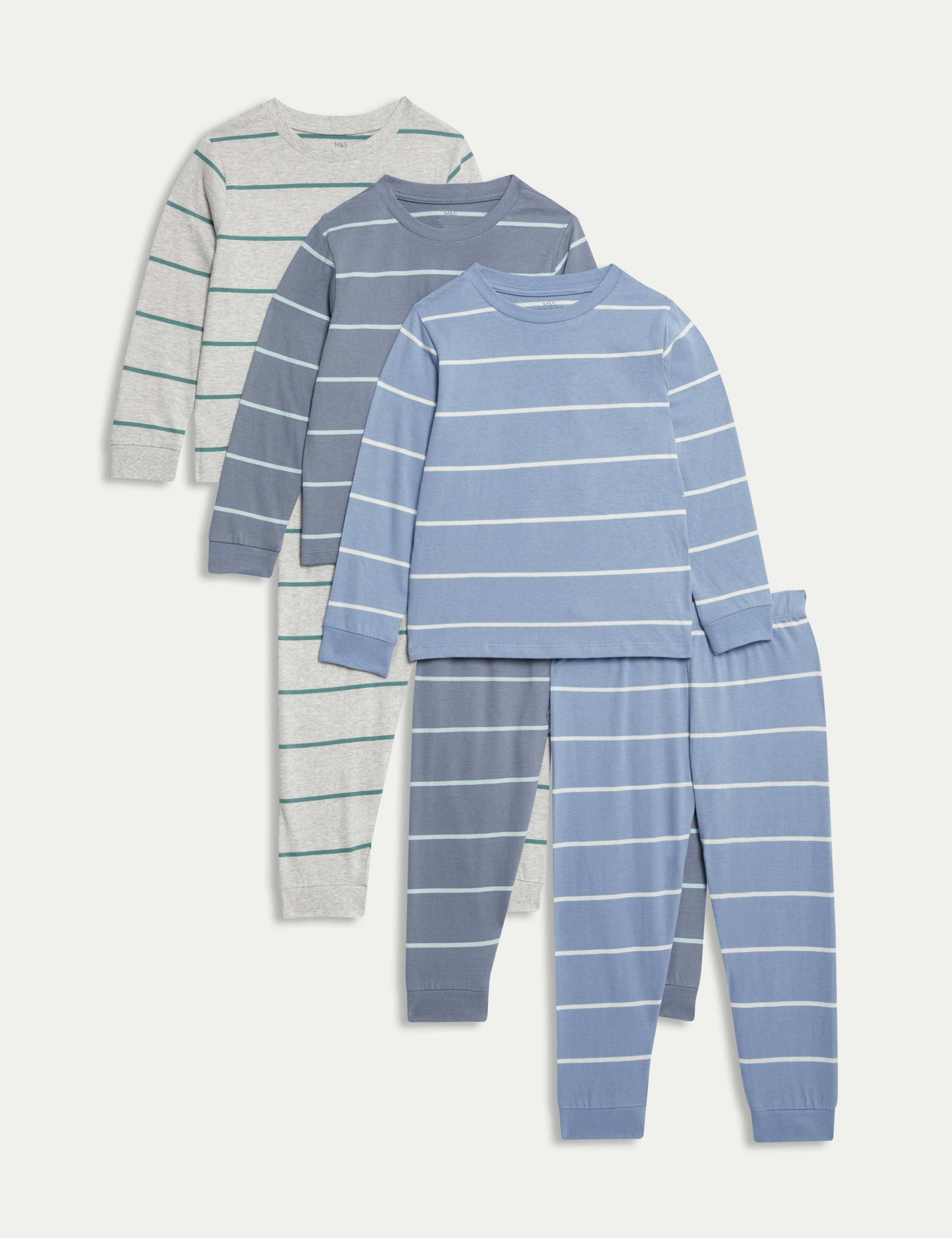 3pk Pure Cotton Striped Pyjama Sets (1-8 Yrs) 1 of 1